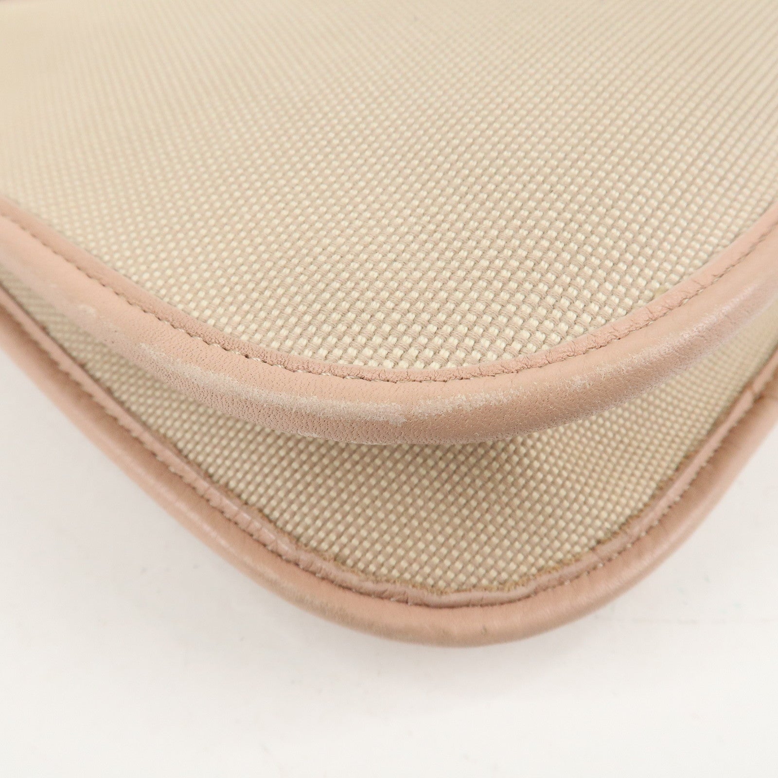FENDI Logo Canvas Leather Shoulder Bag Beige Pink 8BT084 Used