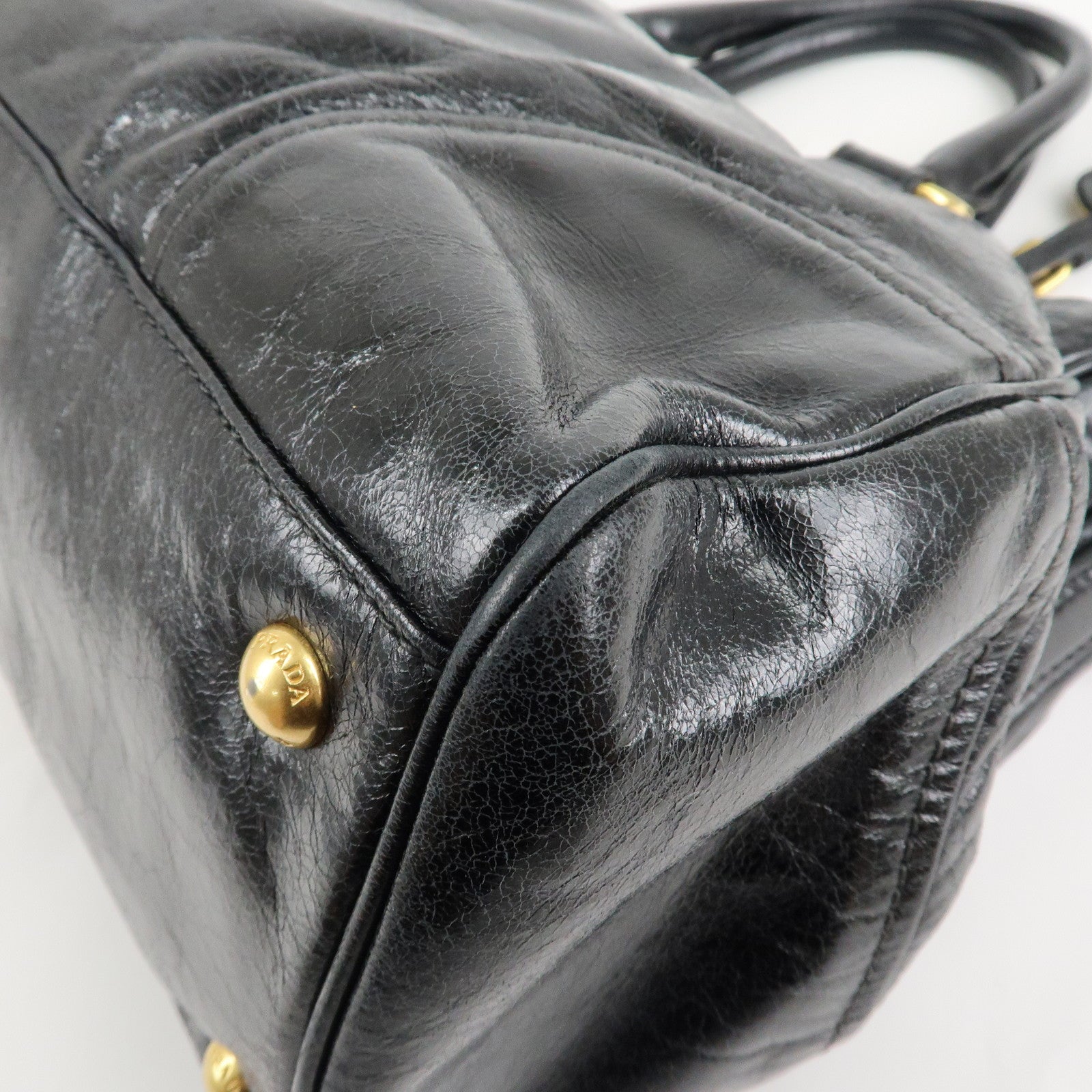 PRADA Leather 2Way Hand Bag Shoulder Bag Black BN2324 Used