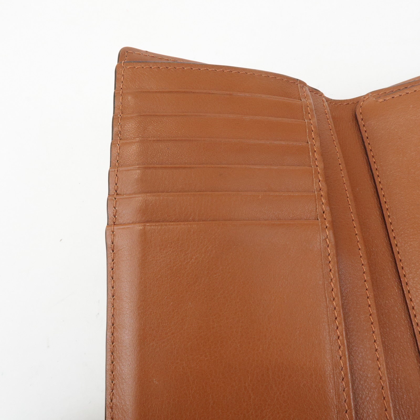 CHLOE Alphabet Leather Small Tri-fold Compact Wallet Brown Used