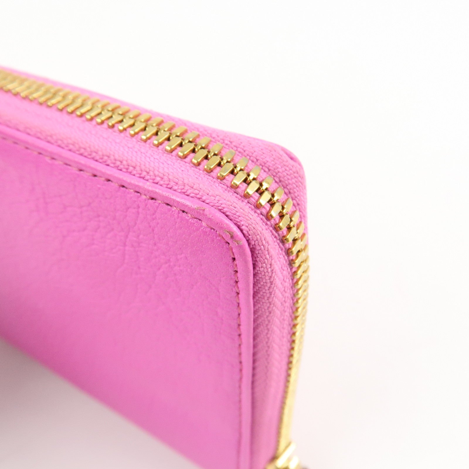 BALENCIAGA Leather Classic Continental Zip Wallet Pink 390187 Used