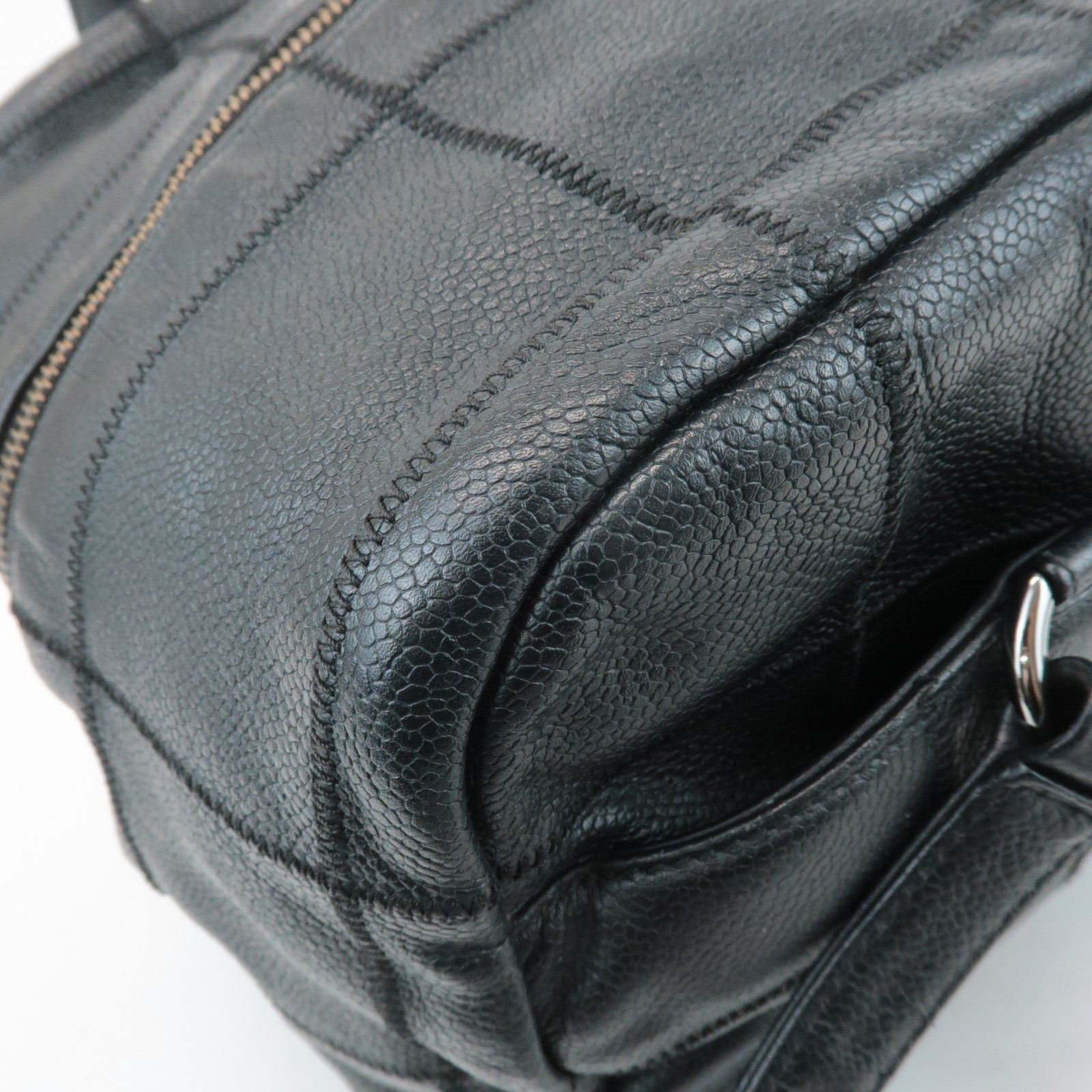 CHANEL Chocolate Bar Caviar Skin Mini Boston Bag Black A26135 Used