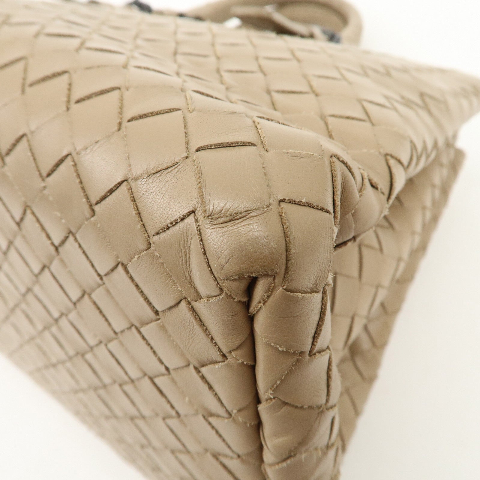 BOTTEGA VENETA Intrecciato Leather Roma Bag Hand Bag Beige Used