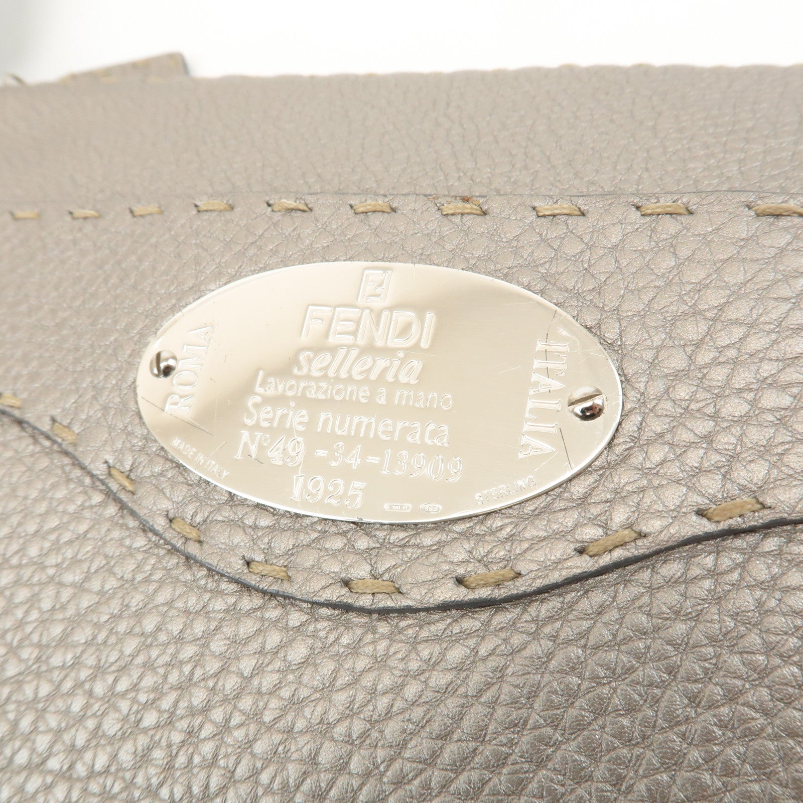 FENDI Selleria Leather Shoulder Bag Champagne Gray 8BT109 Used