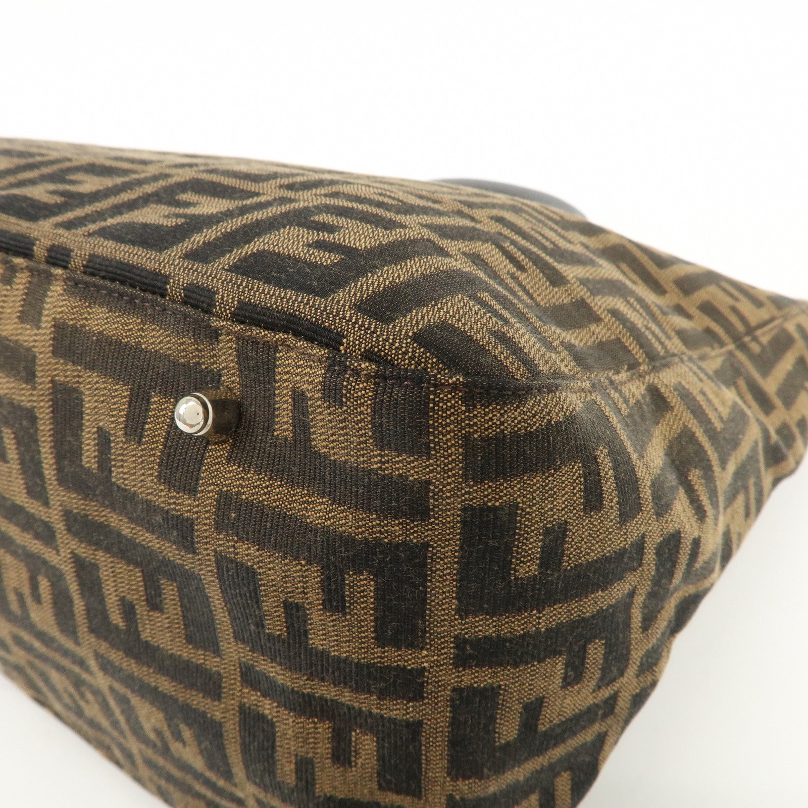 FENDI Zucca Canvas Leather Tote Bag Brown Black 26329 Used