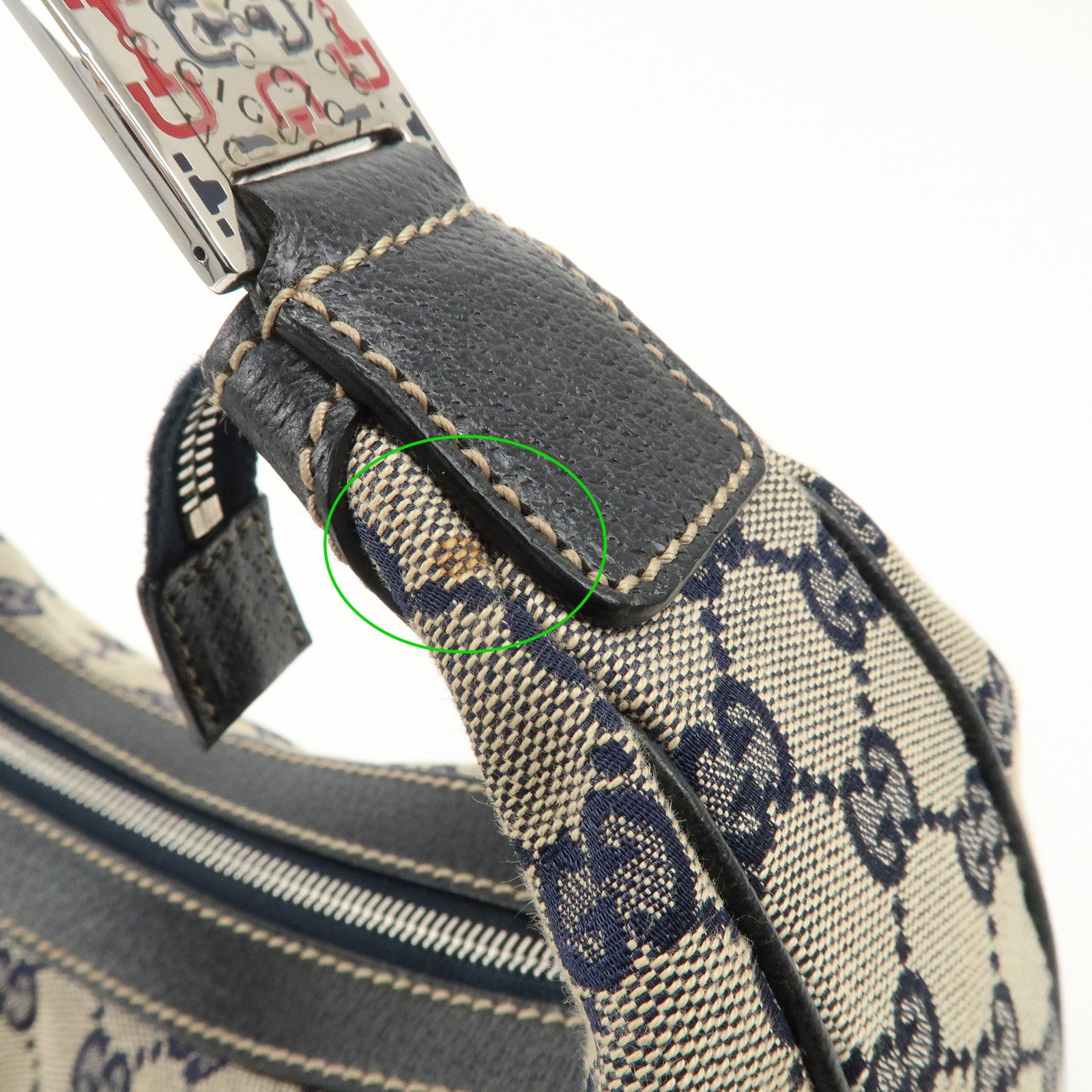 GUCCI Sherry GG Canvas Leather Shoulder Bag Beige Navy 145757 Used