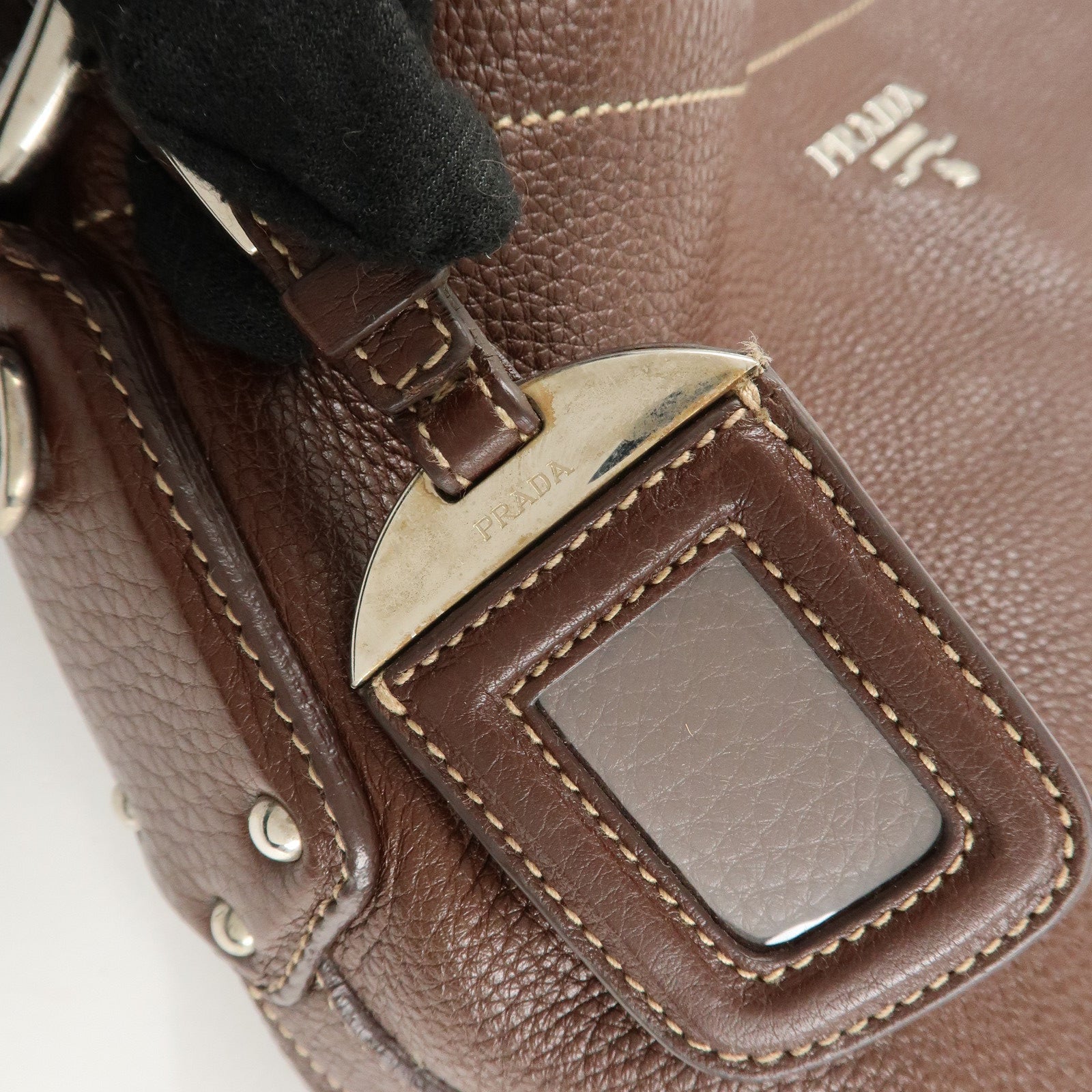 PRADA Leather Shoulder Bag Brown BR3408 Used