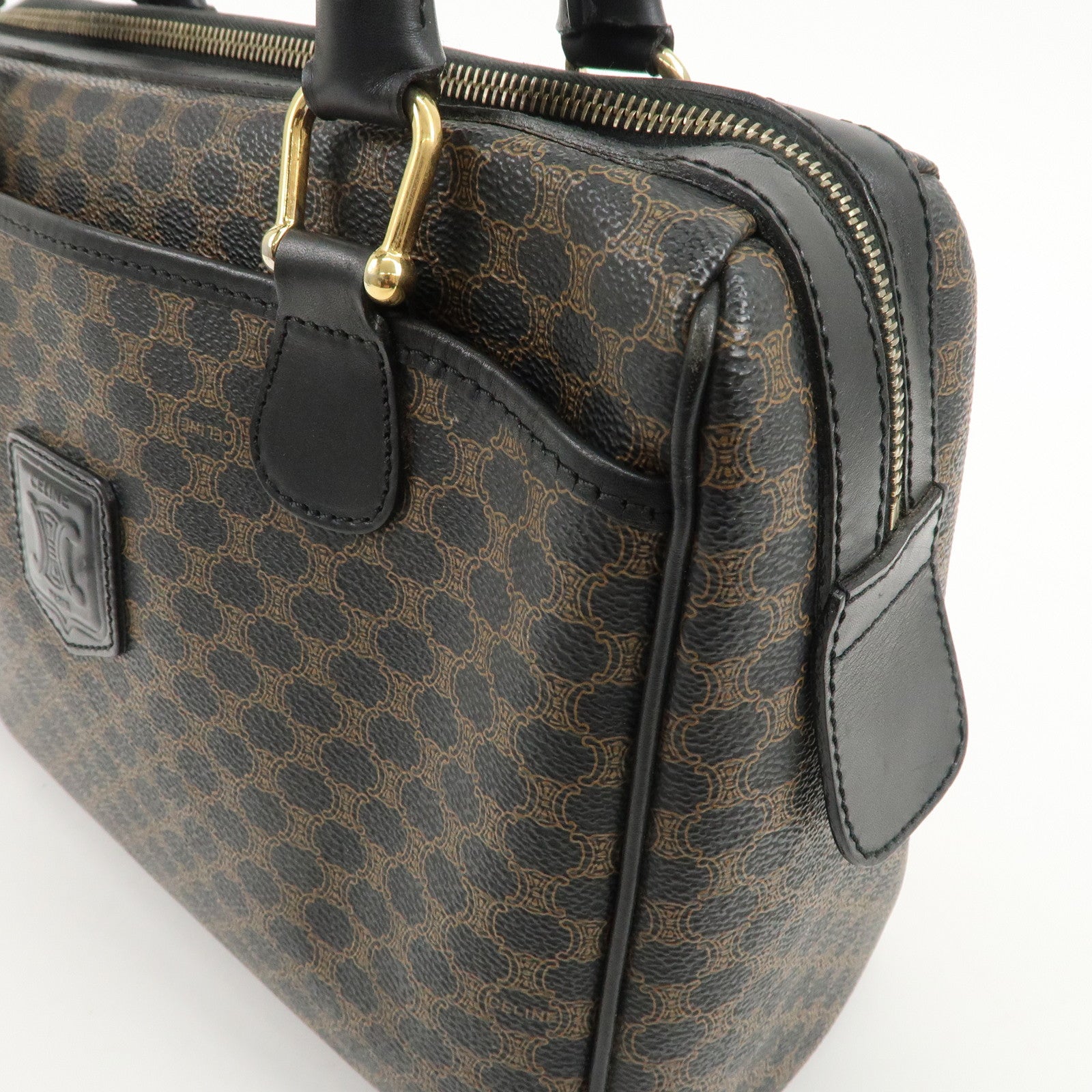 CELINE Macadam PVC Leather Boston Bag Hand Bag Brown Used