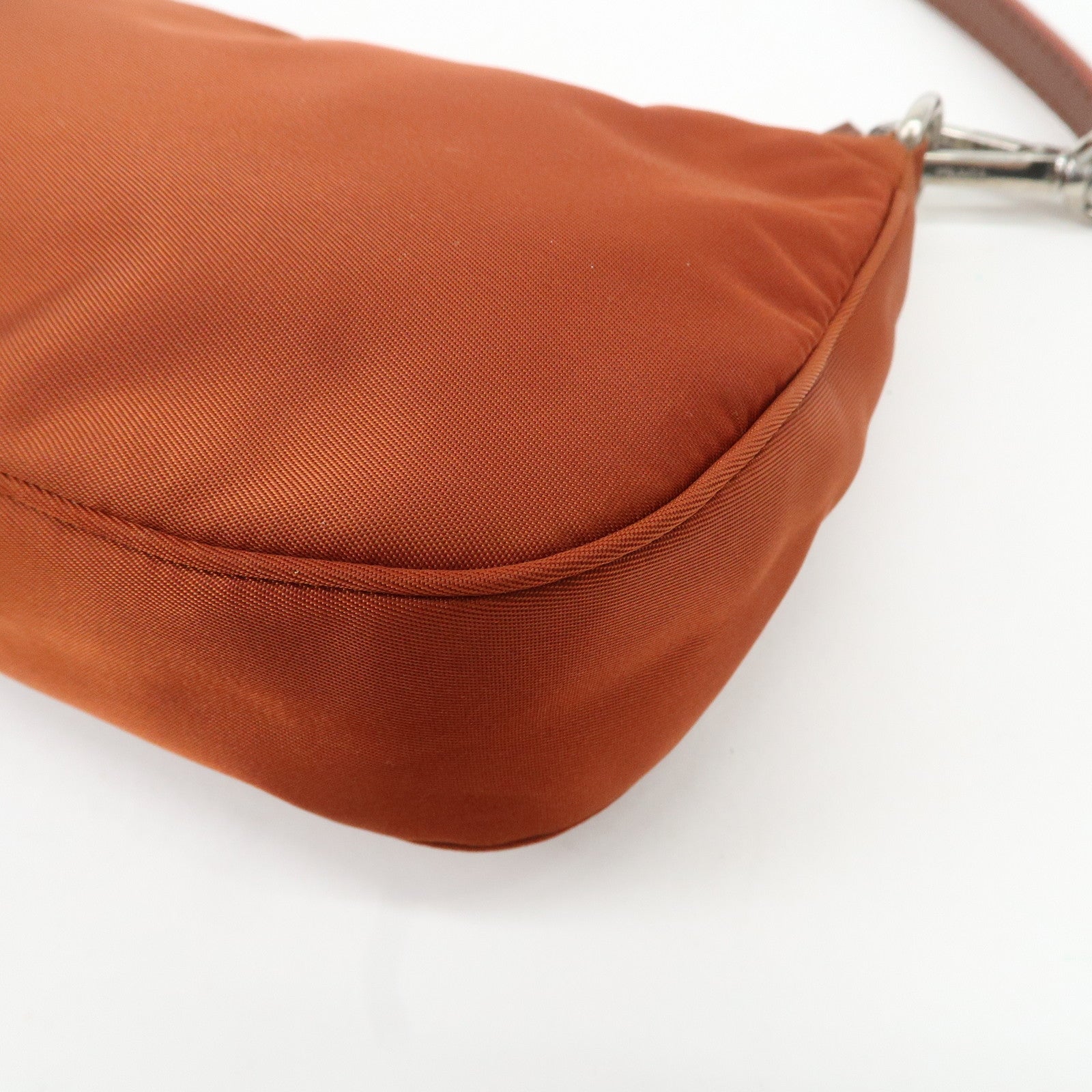 PRADA Logo Nylon Leather Shoulder Bag Hand Bag Pouch Brown Used