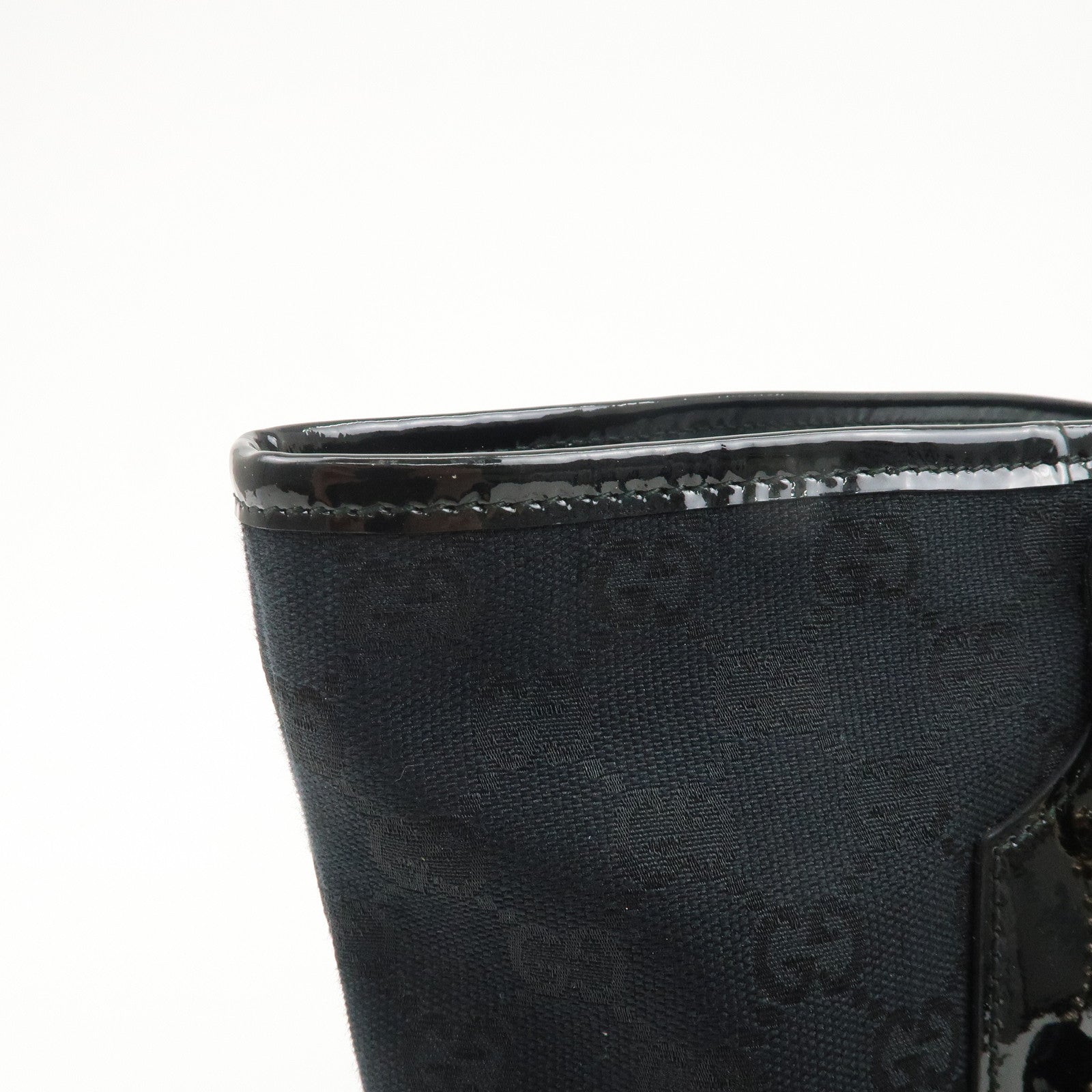 GUCCI GG Canvas Patent Leather Tote Bag Hand Bag Black 211976 Used