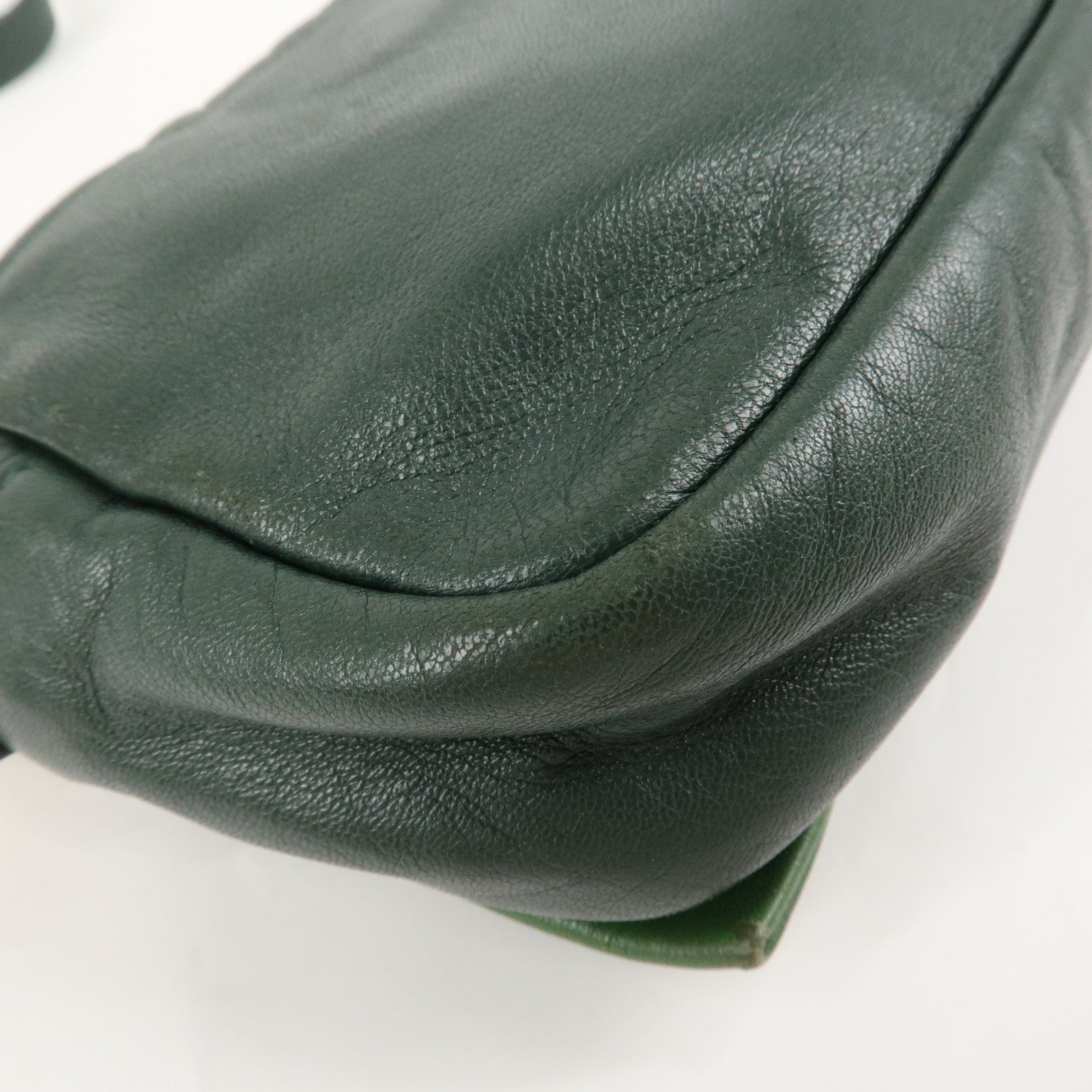 PRADA Logo Leather Ribbon Shoulder Bag Green BP0166 Used