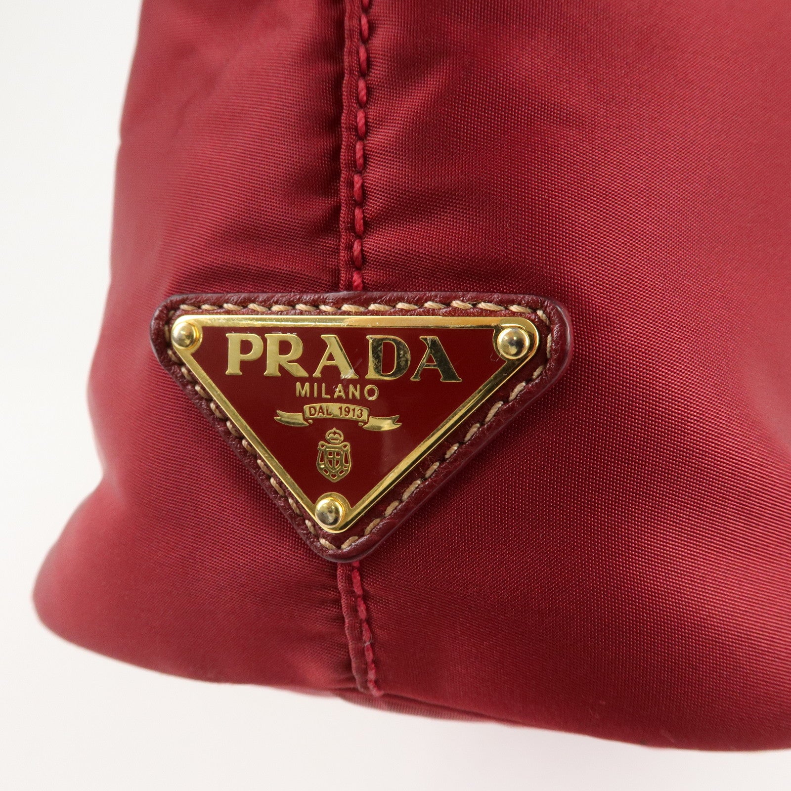 PRADA Logo Nylon Leather Tote Bag Shoulder Bag Dark Red BR4634 Used