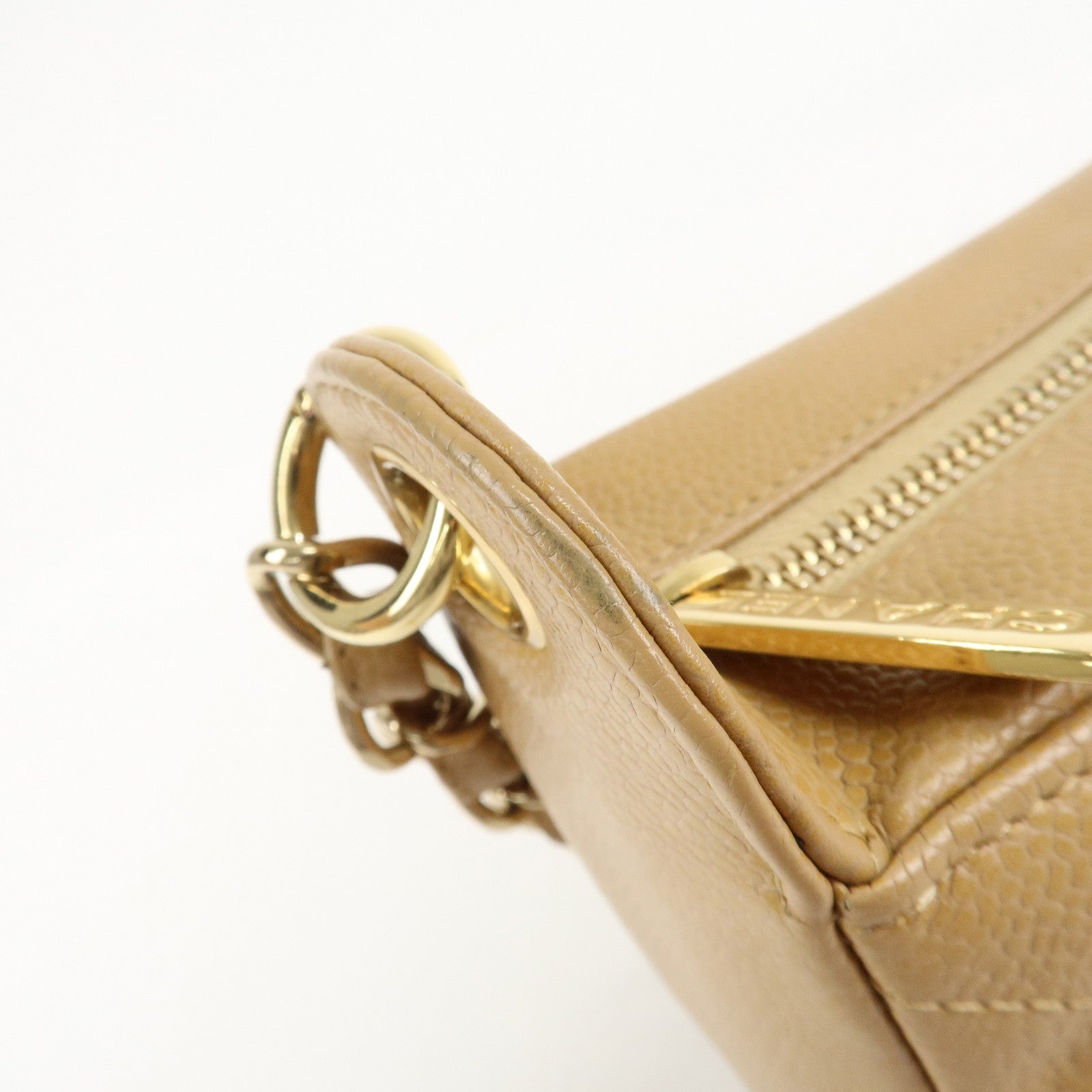 CHANEL COCO Mark Matelasse Shoulder Bag Caviar Skin Beige Used