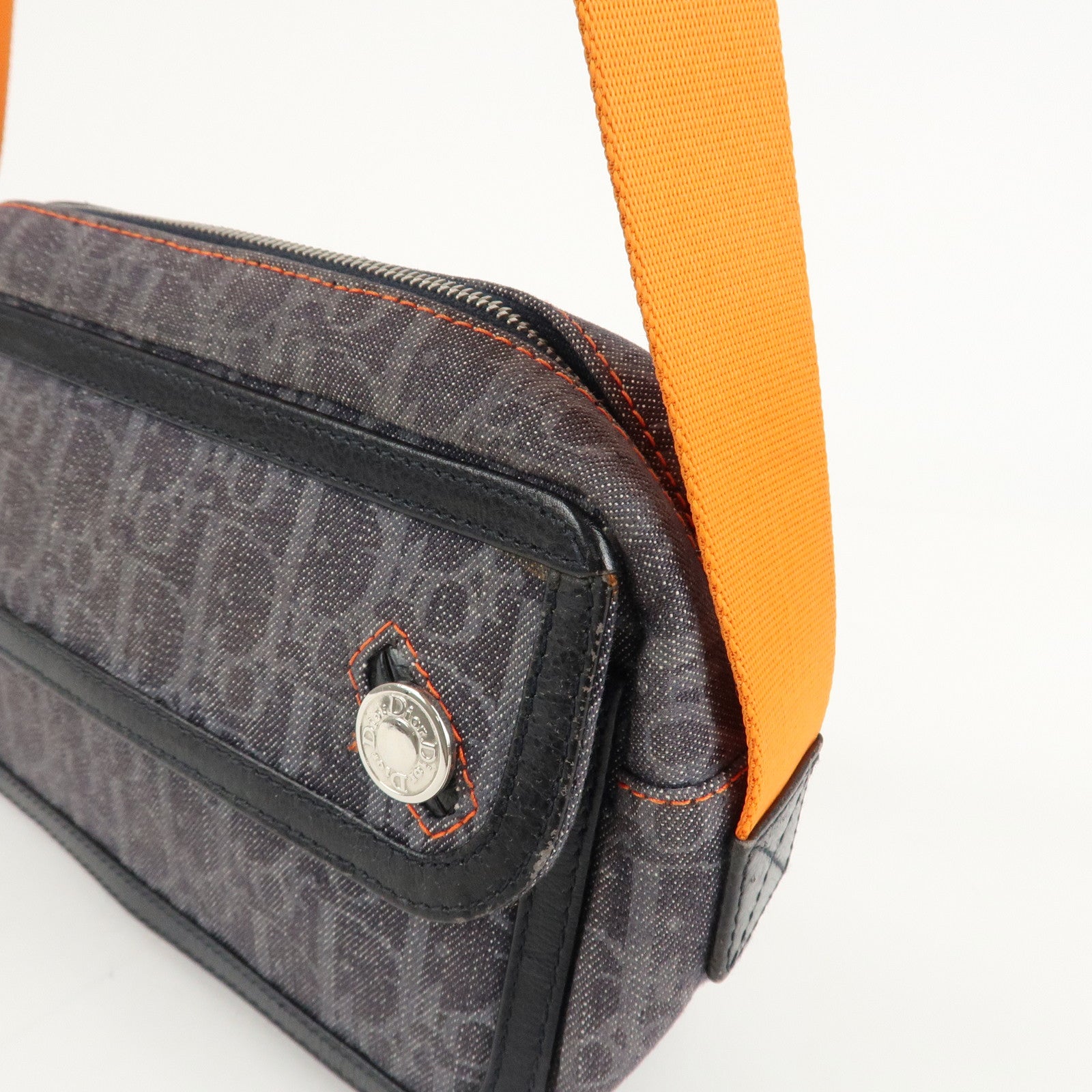 Christian Dior Trotter Flight Line Denim Leather Shoulder Bag Used