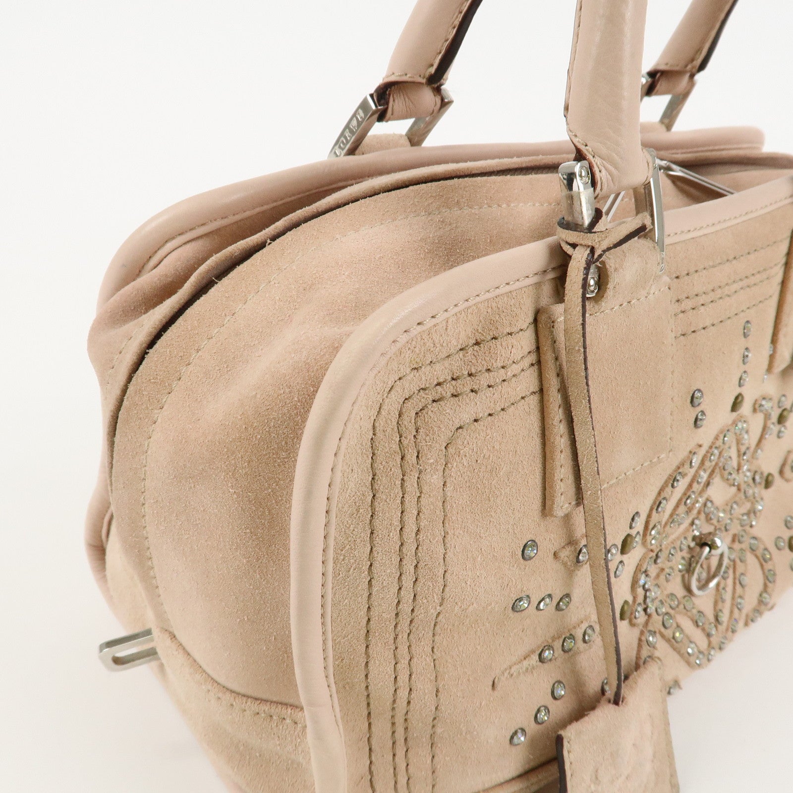 LOEWE Suede Amazona 28 Bijou Hand Bag Beige Pink Silver Hardware Used