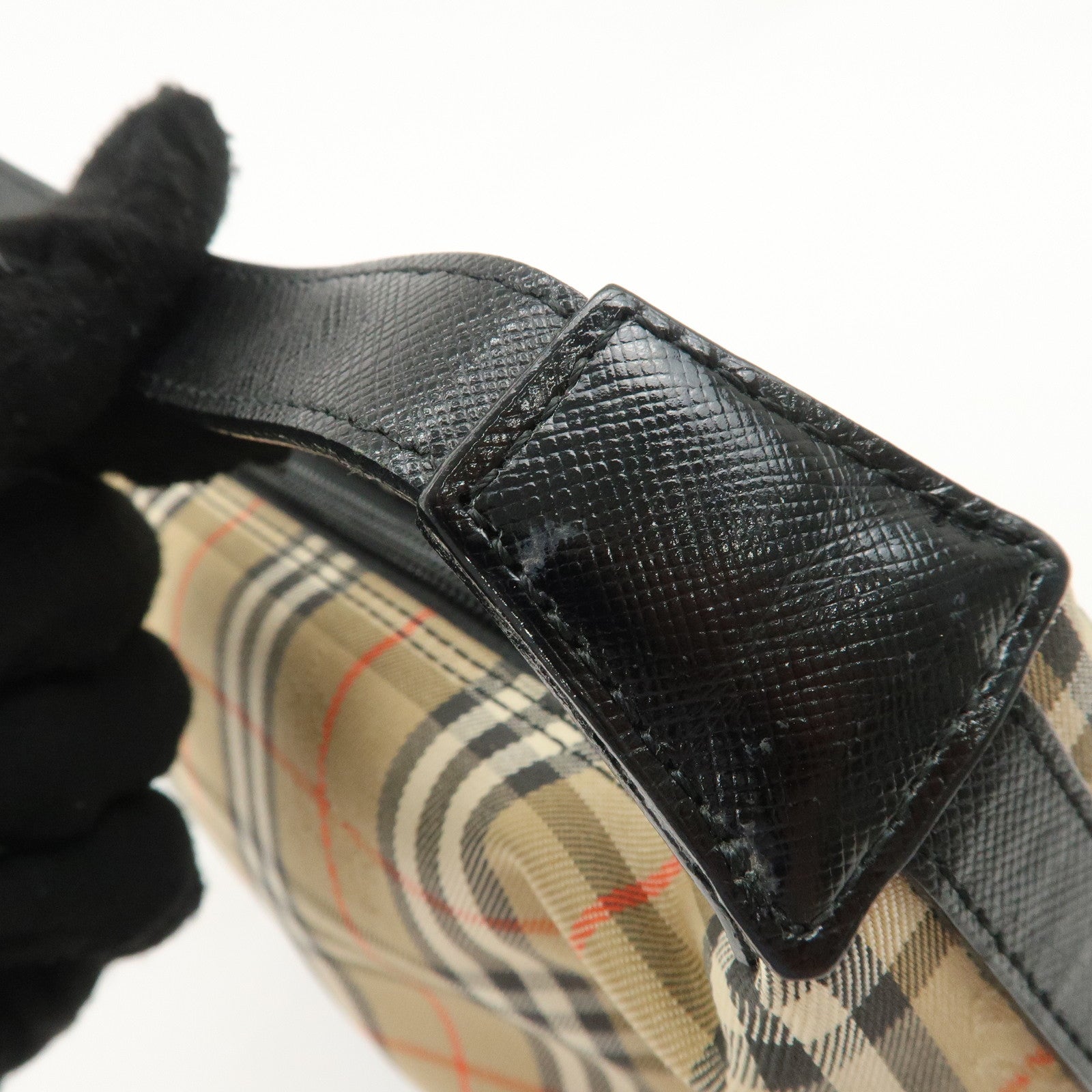 BURBERRY Nova Plaid Canvas Leather Shoulder Bag Hand Bag Black Used