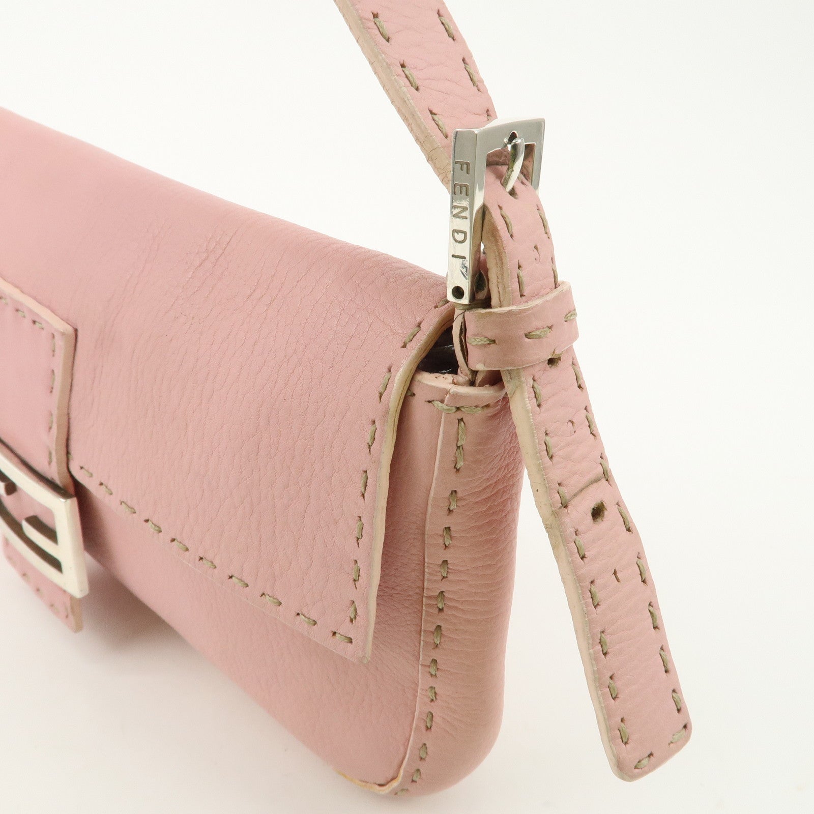 FENDI Selleria Mamma Baguette Leather Shoulder Bag Pink 8BR101 Used