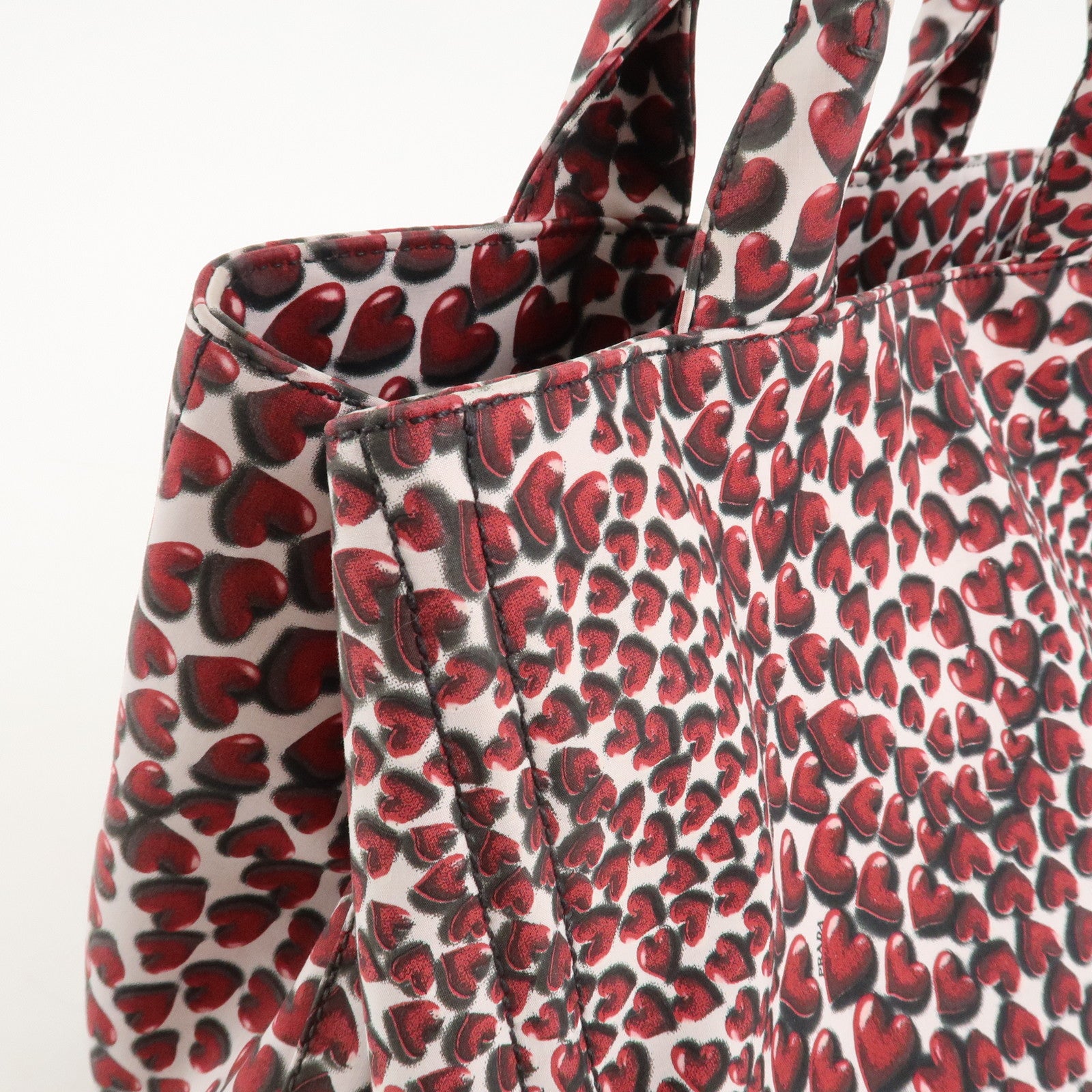 PRADA Canapa Canvas Tote Bag Hand 2Way Bag Red Ivory Gold BN1877 Used