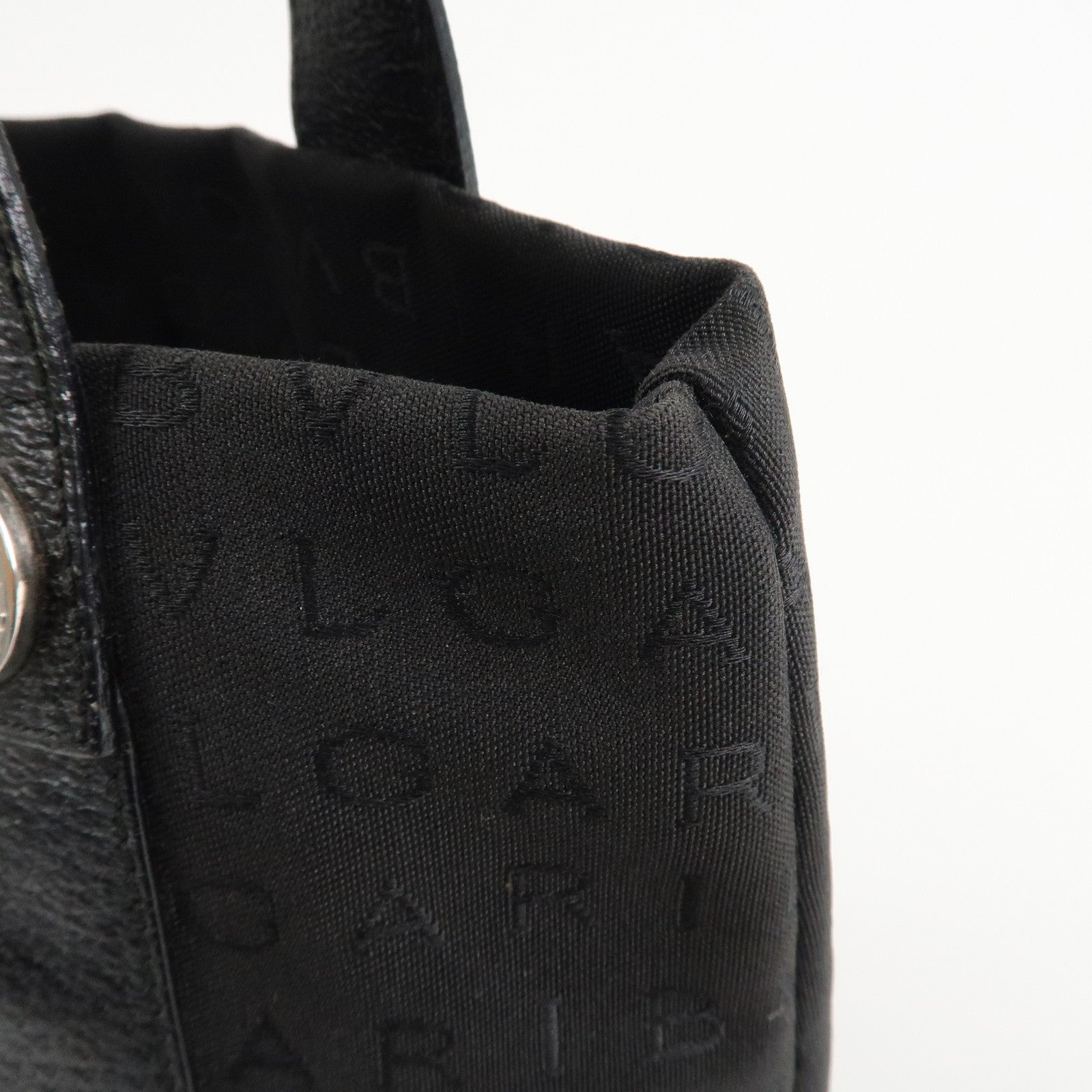 BVLGARI Logo Mania Canvas Leather Hand Bag Tote Bag Black Used