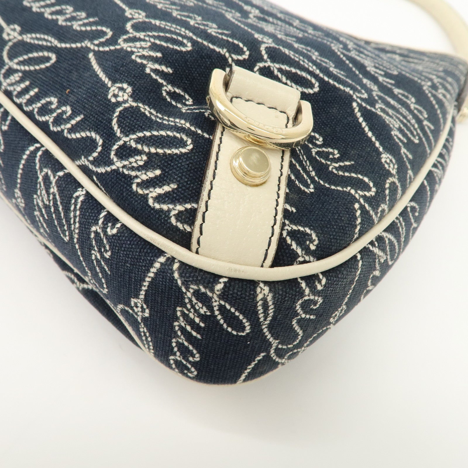 GUCCI Abbey GG Canvas Leather Shoulder Bag Ivory Navy 130738 Used