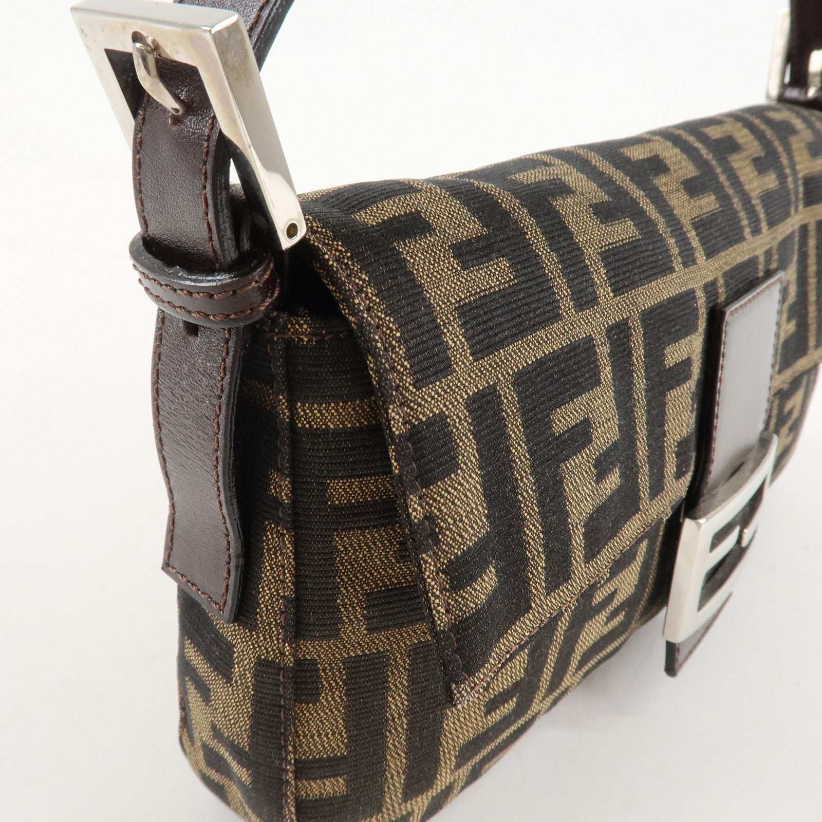 FENDI Mamma Baguette Zucca Canvas Shoulder Bag Brown 26424 Used