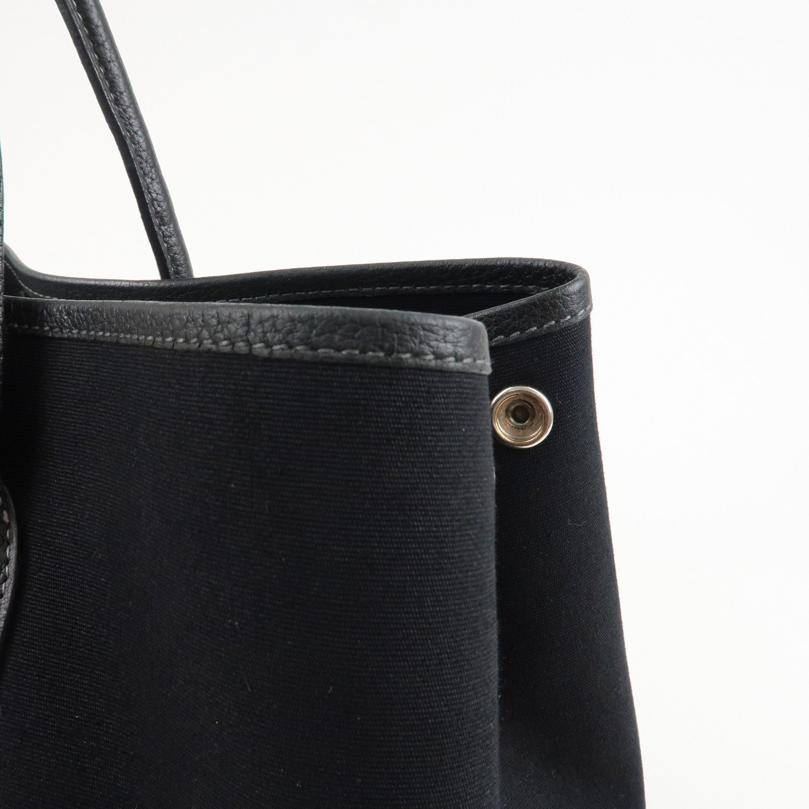HERMES Garden Party PM G Stamped Canvas Leather Tote Bag Black Used