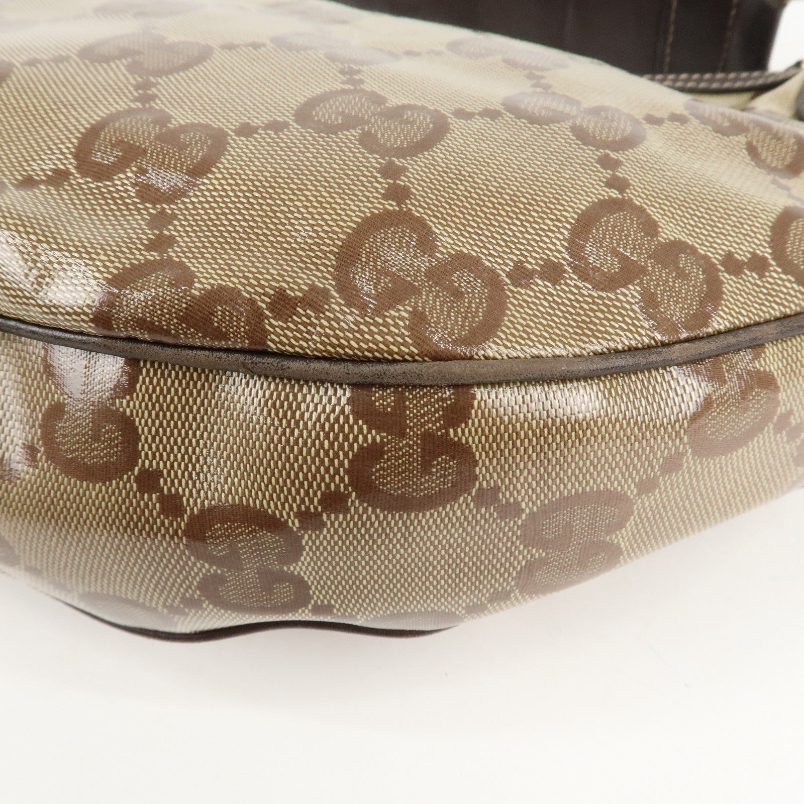 GUCCI GG Crystal Leather Shoulder Bag Hand Bag Brown 257297 Used