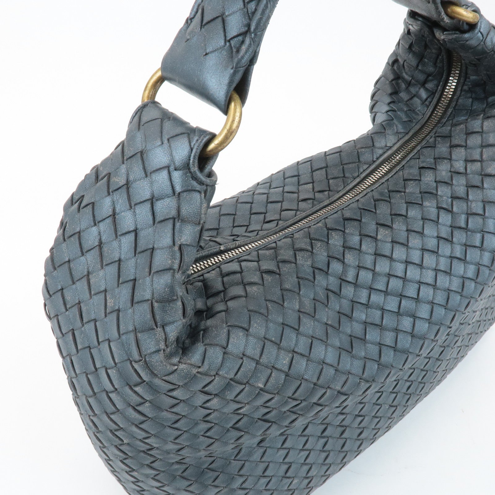 BOTTEGA VENETA Intrecciato Leather Shoulder Bag Gray 181347 Used