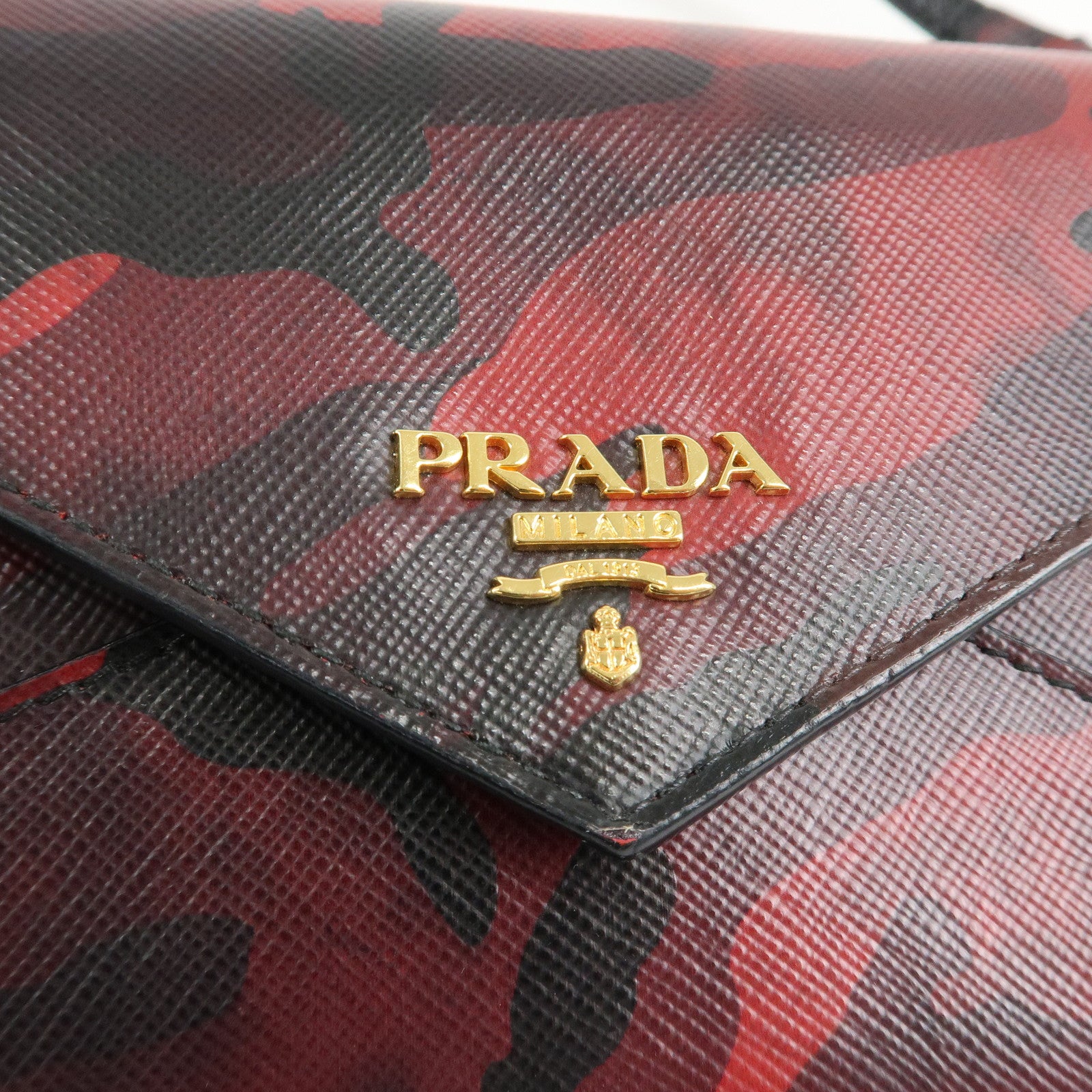 PRADA Saffiano Leather Shoulder Long Wallet Camouflage 1M1437 Used