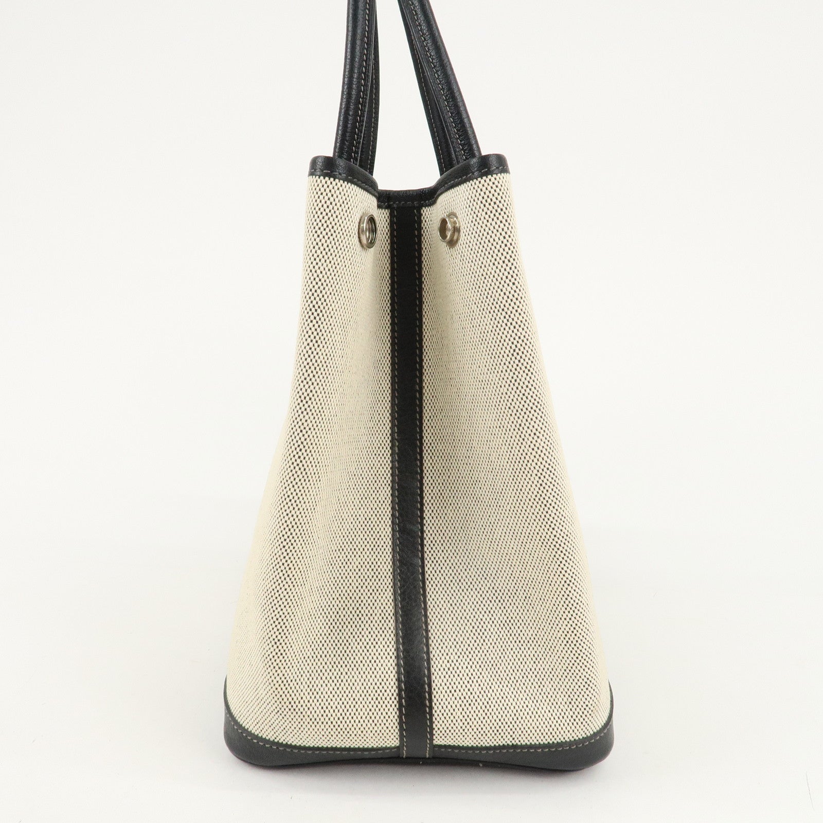 HERMES ToileOfficier Leather Garden Party PM J Stamped Tote Bag Used