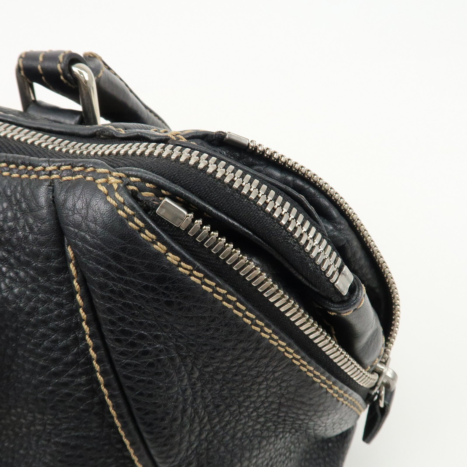 CHANEL Leather Boston Bag Hand Bag Shoulder Bag Black Silver HDW Used