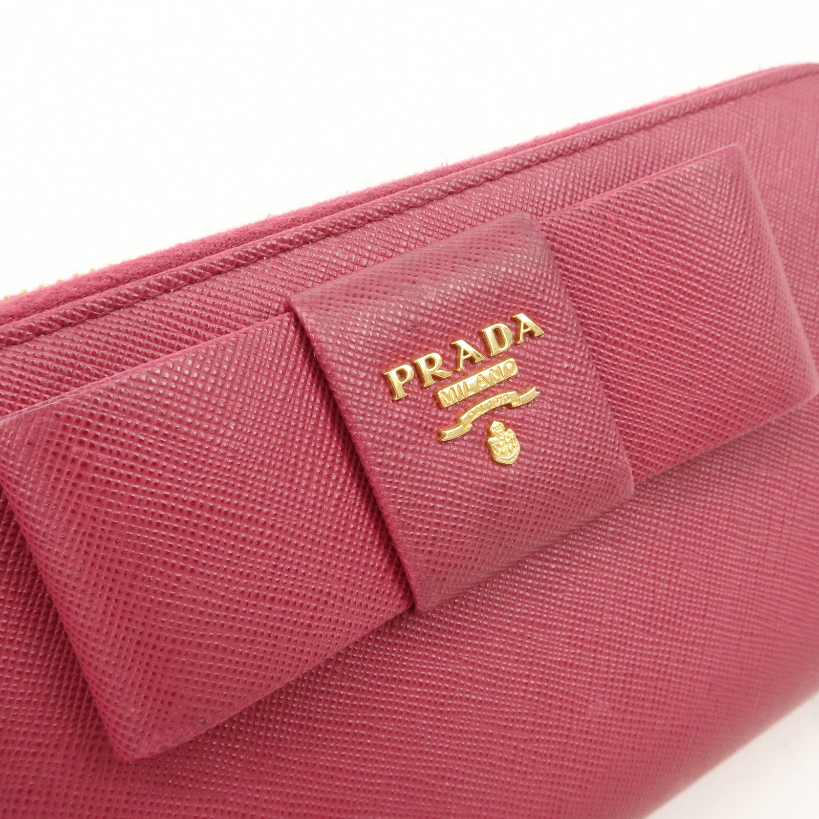 PRADA Logo Saffiano Leather Round Zipper Long Wallet Pink 1M0506 Used