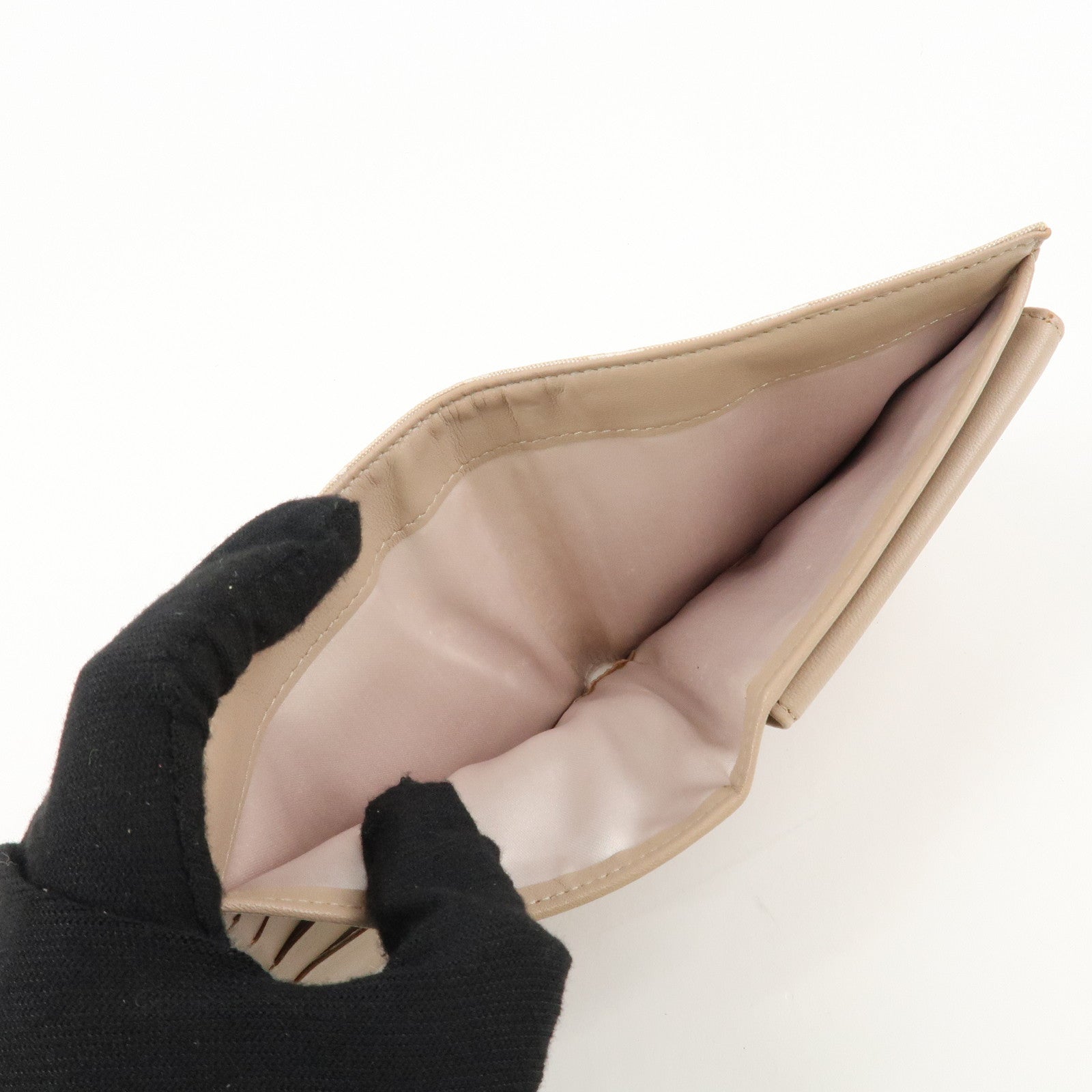 CHANEL New Travel Line Nylon Jacquard Bi-hold Compact Wallet Beige Used