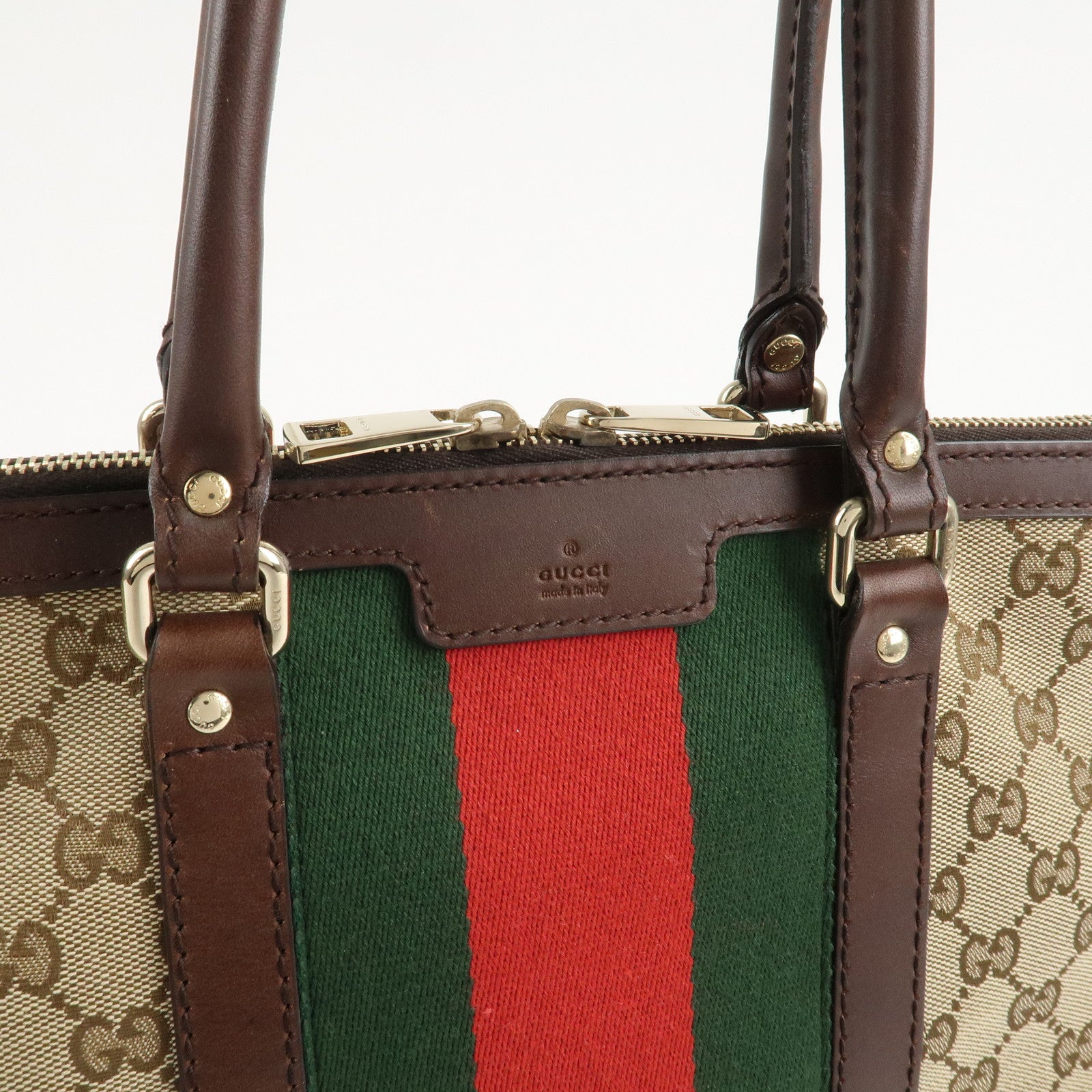 GUCCI Sherry GG Canvas Leather Tote Bag Beige Brown 257341 Used