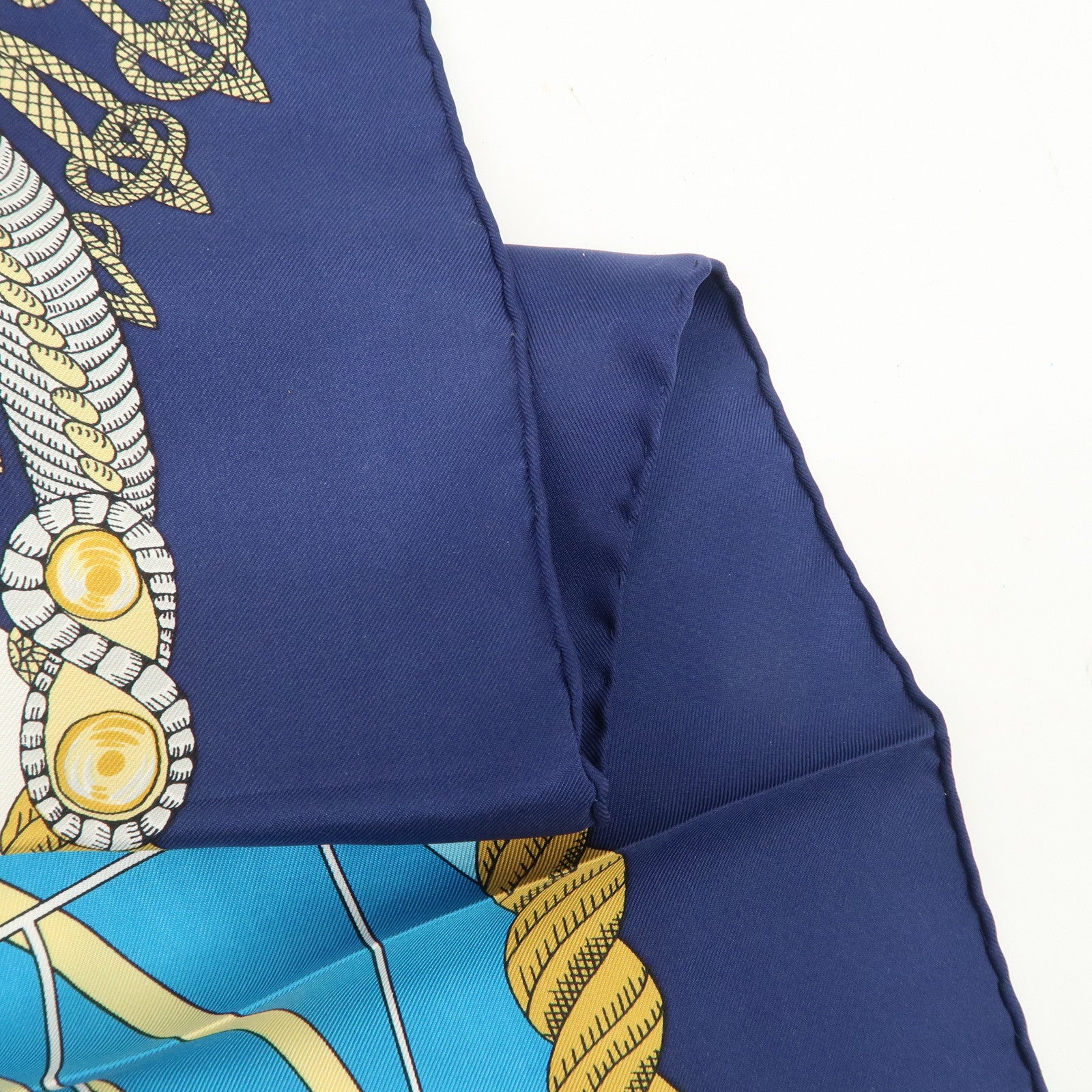 HERMES Carre 90 Silk 100% Scarf Circus Blue Navy Gold Used