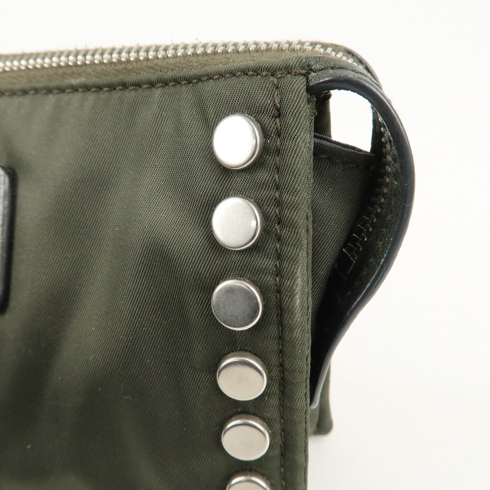 PRADA Tessuto Travel Pouch Studs Military Silver HDW Used