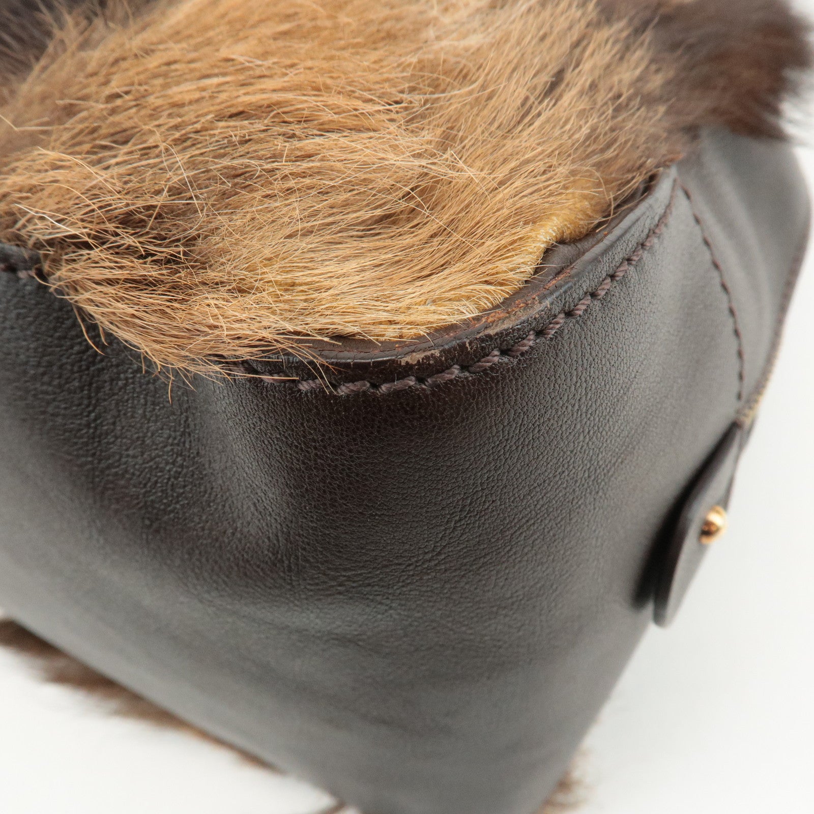 FENDI Unborn Calf Leather Hand Bag Shoulder Bag Brown 8BR286 Used