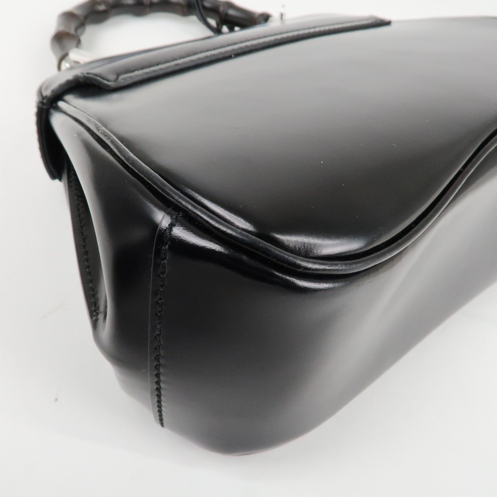 GUCCI Bamboo Leather 2Way Bag Hand Bag Black Handbag 353522 Used