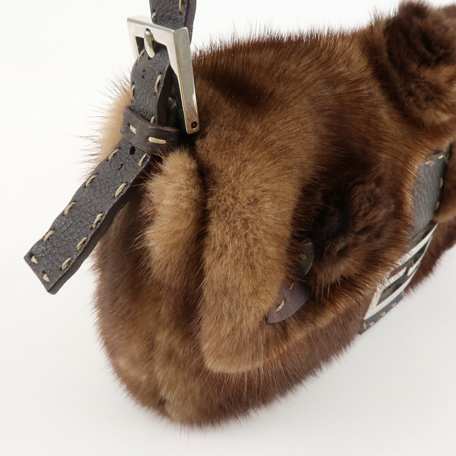 FENDI Mamma Baguette Selleria Mink Leather Shoulder Bag 8BR101 Used