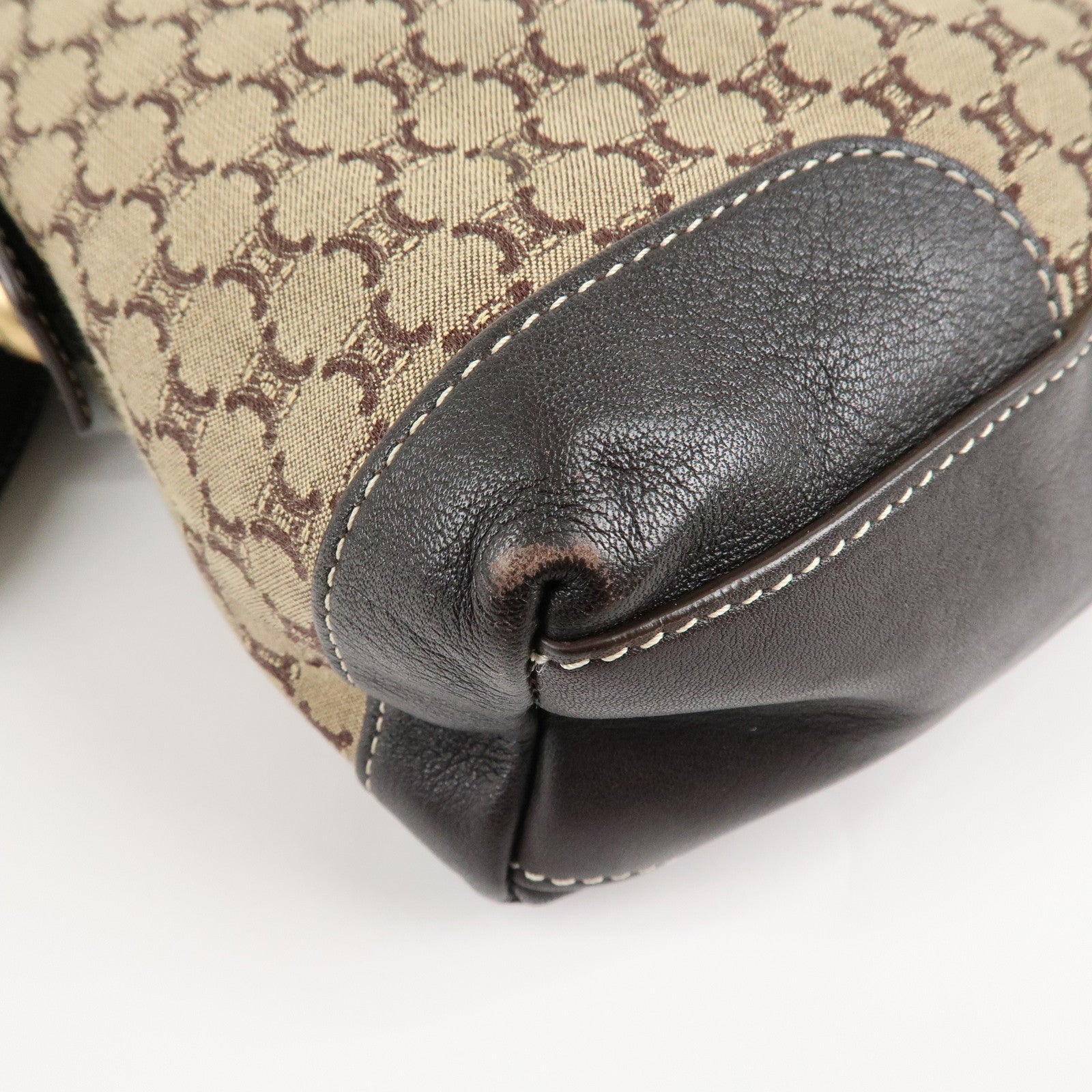 CELINE Macadam Canvas Leather Shoulder Crossbody Bag Beige Brown Used