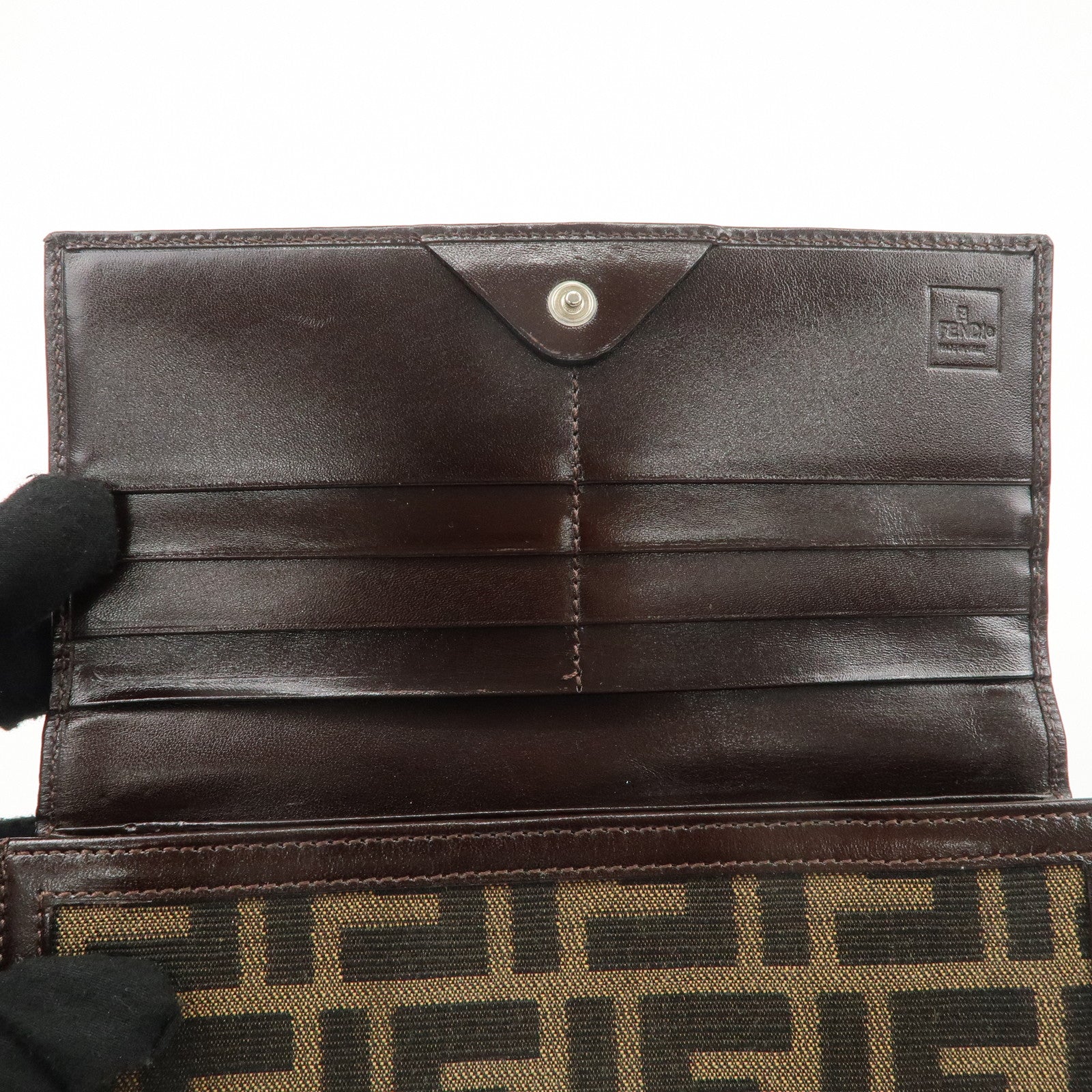 FENDI Zucca Print Canvas Leather Long Wallet Brown 30851 Used