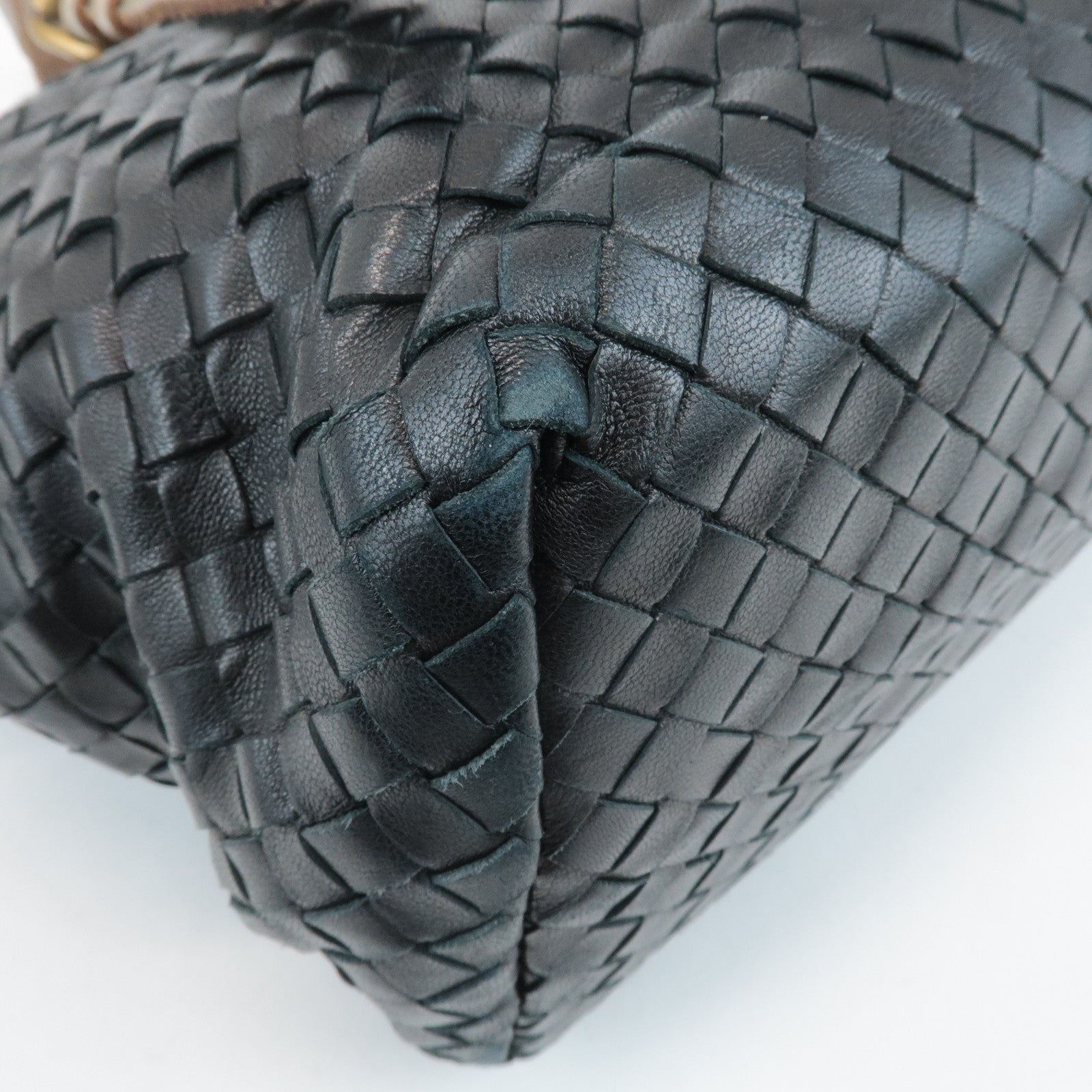 BOTTEGA VENETA Intrecciato Leather Tote Bag Balck Beige 169759 Used