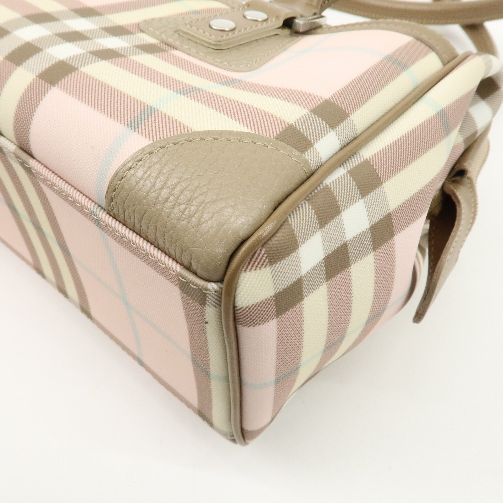 BURBERRY PVC Leather Nova Plaid Shoulder Bag Hand Bag Beige Pink Used