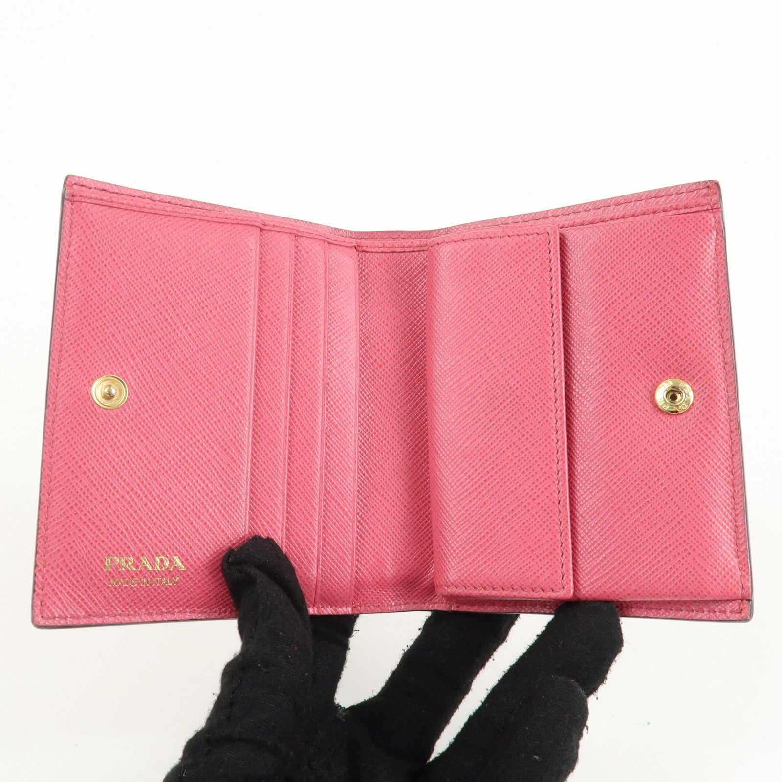 PRADA Logo Saffiano Leather Heart Print Bi-fold Wallet 1MV204 Used