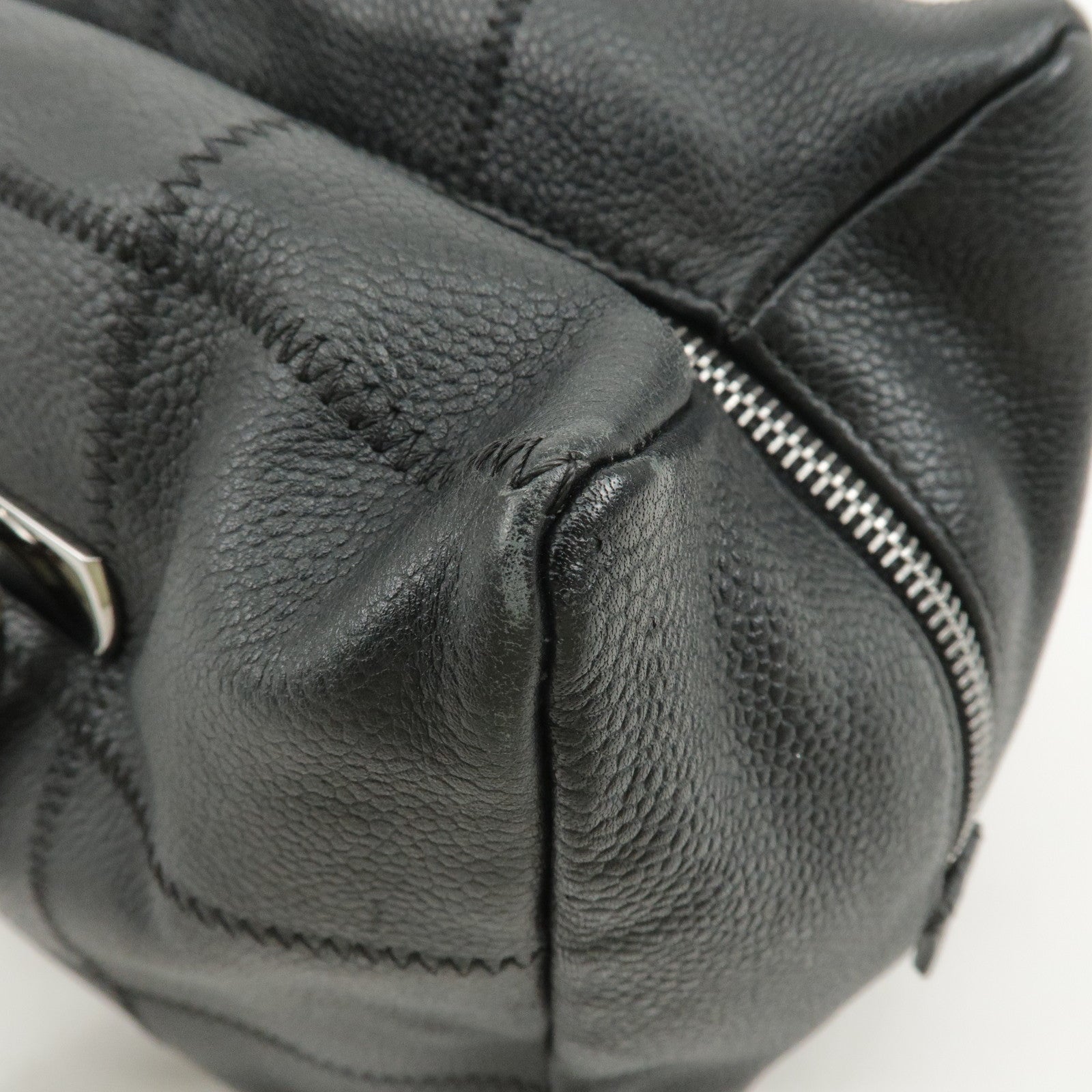 CHANEL Chocolate Bar Lamb Skin Boston Bag Black A26135 Used