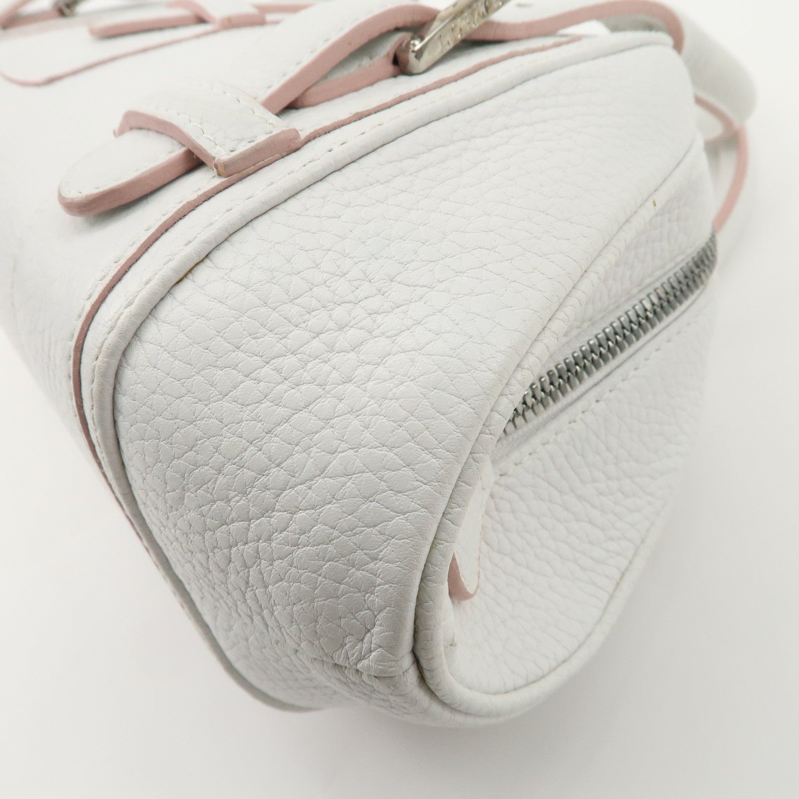 LOEWE Leather Senda Boston Bag Hand Bag White Used