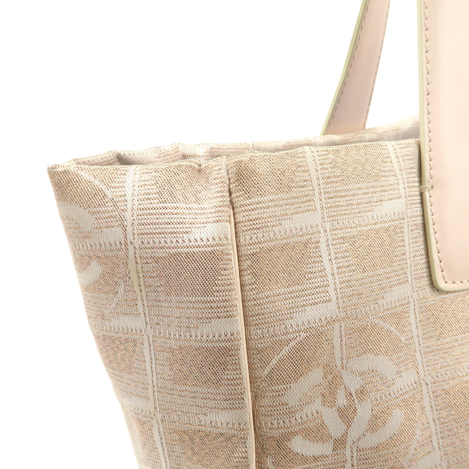 CHANEL New Travel Line Nylon Jacquard Leather Tote Bag Pink A15991 Used