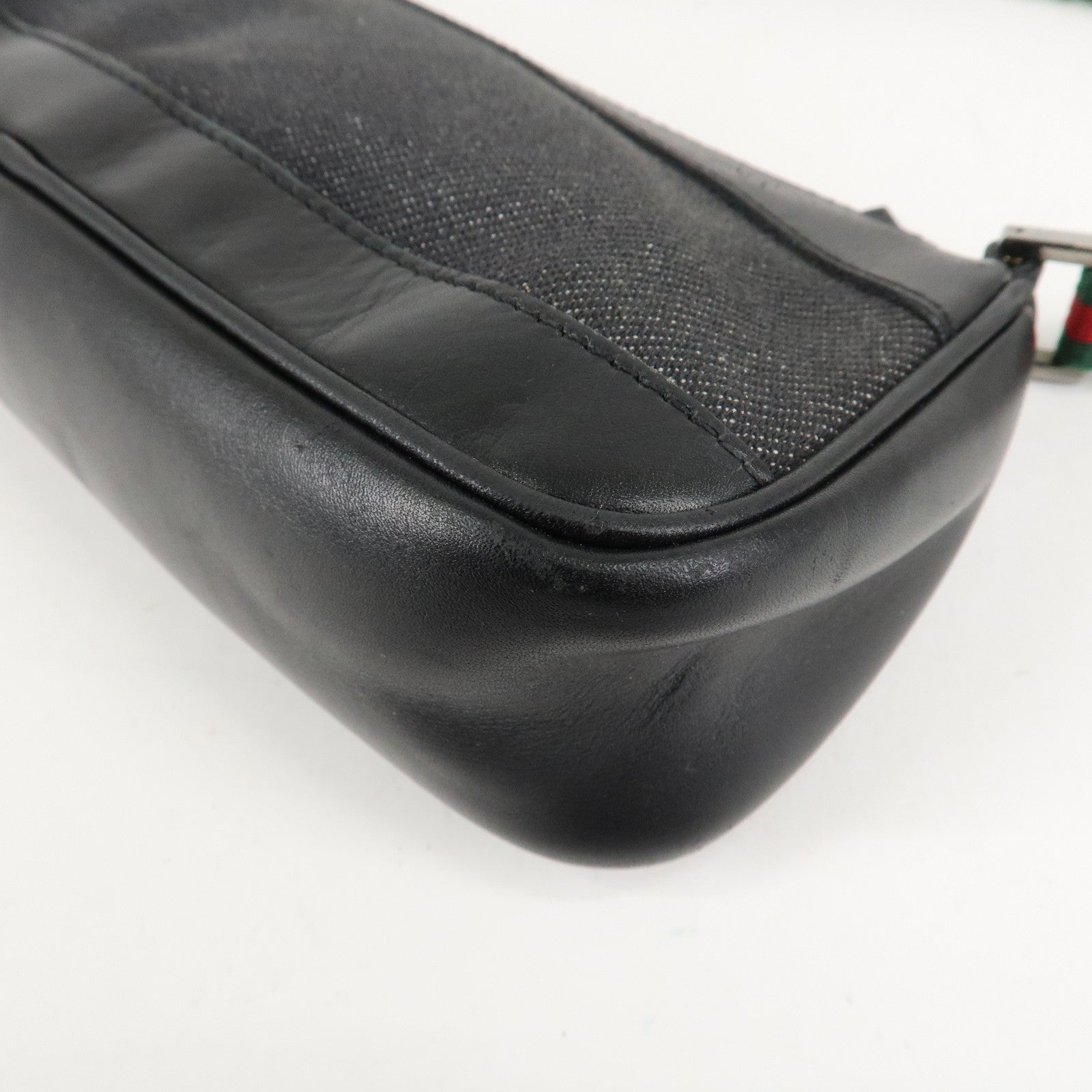 GUCCI Sherry Canvas Leather Accessory Pouch Hand Bag Black 92820 Used