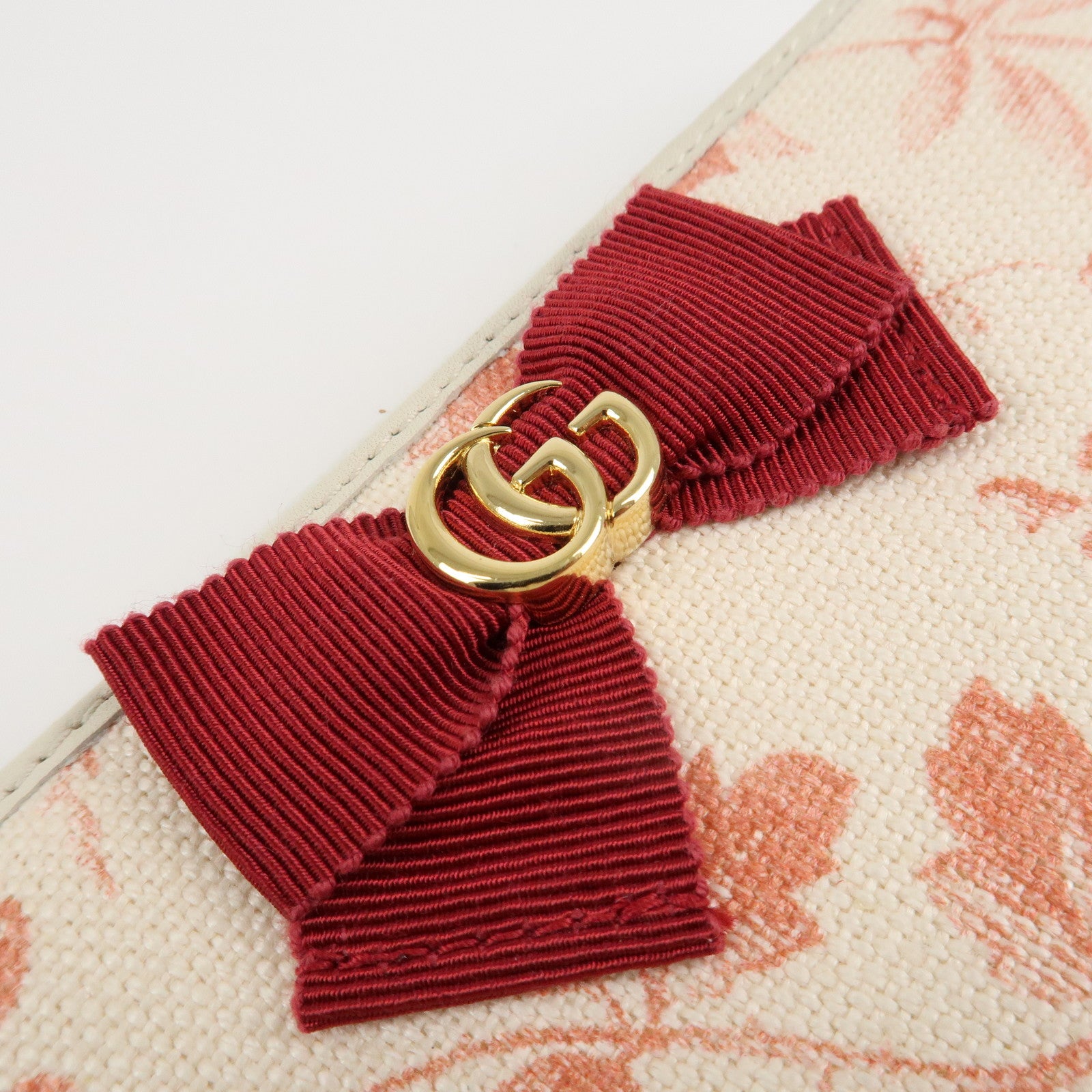 GUCCI GG Marmont Canvas Leather Floral Pattern Round Zipper Wallet Used