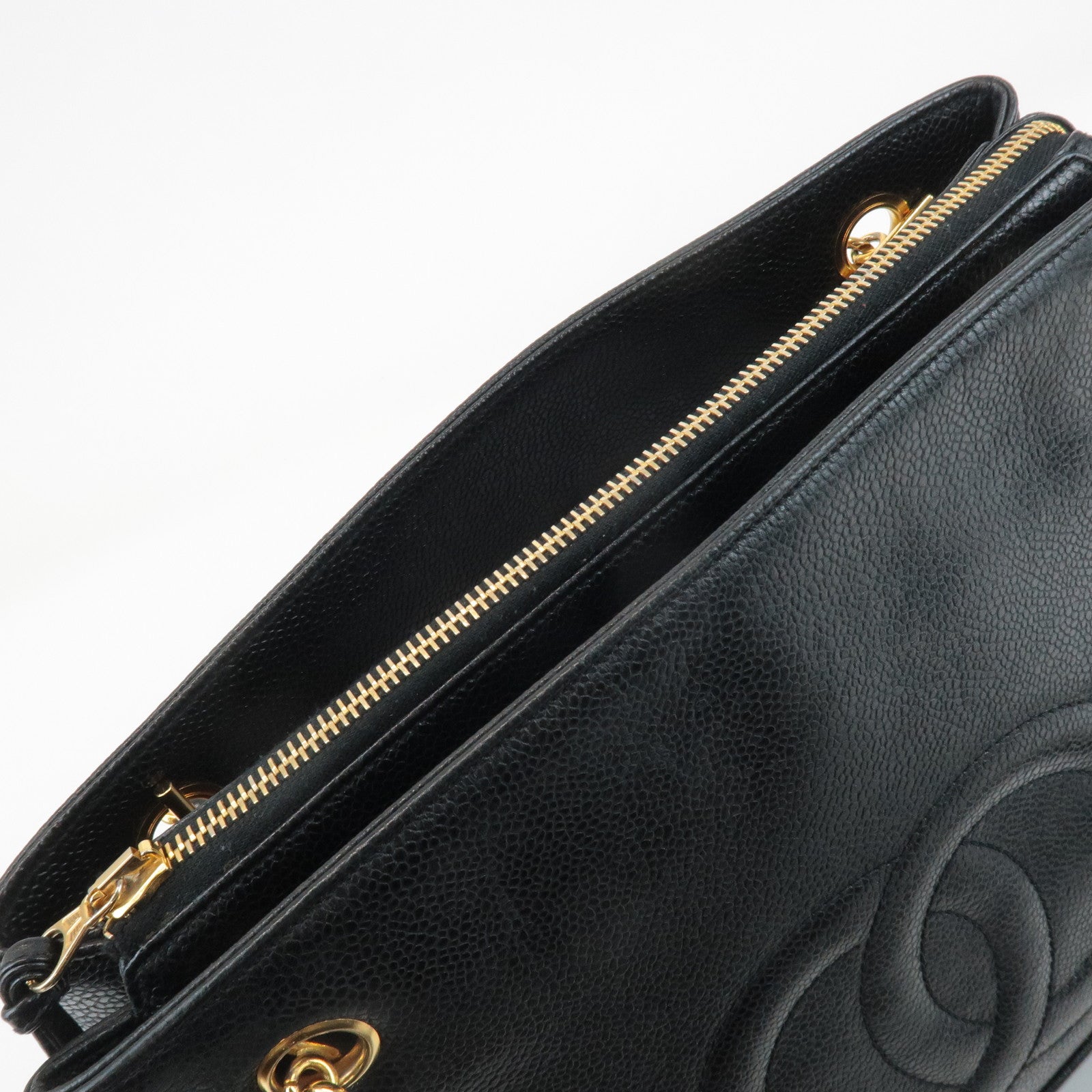 CHANEL COCO Mark Caviar Skin Chain Shoulder Bag Black Used