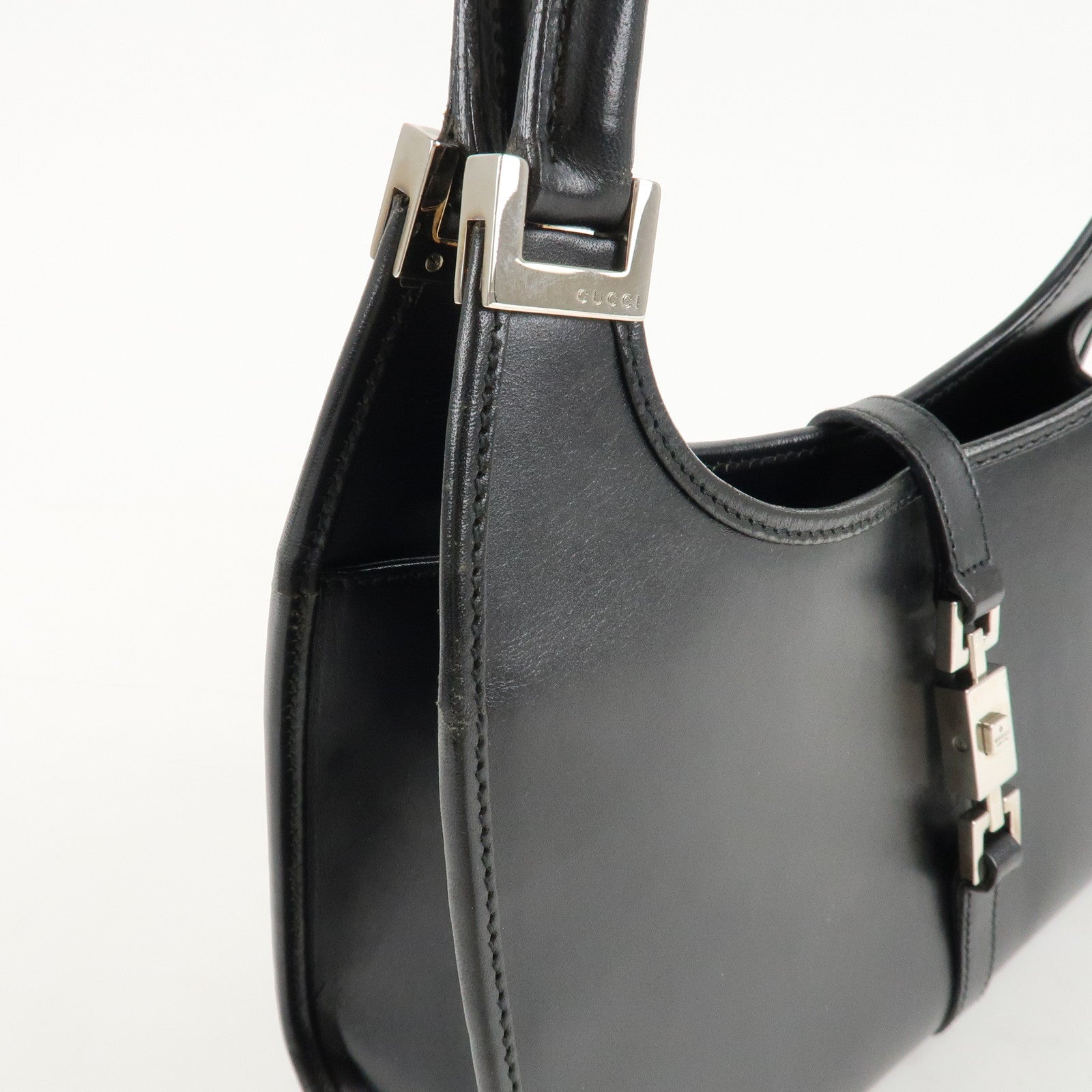 GUCCI Jackie Leather Shoulder Bag Black 002.1068 Used